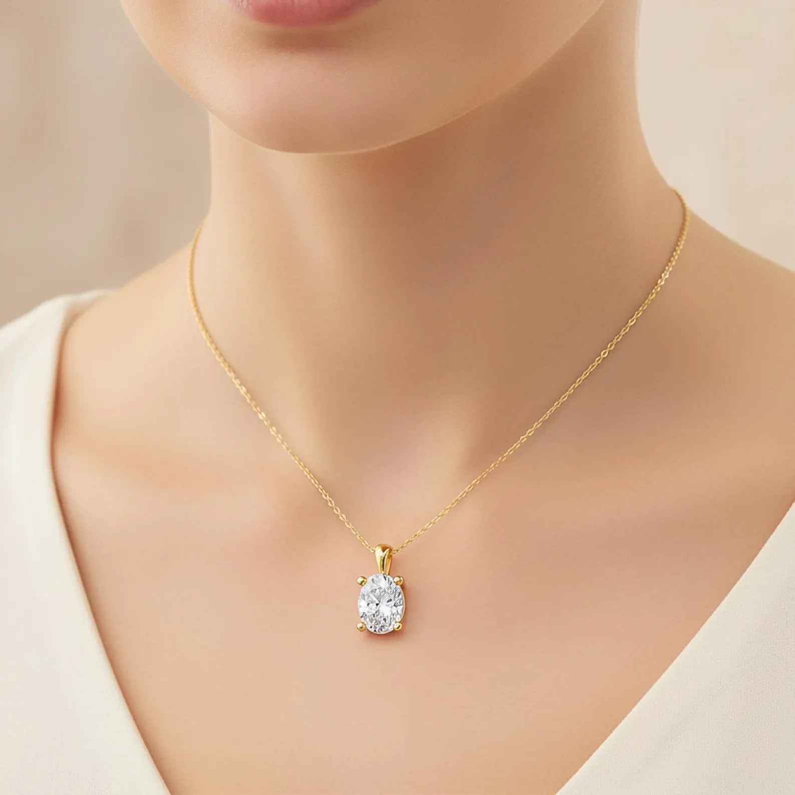 1 Ct Oval Lab Grown Diamond Pendant, Yellow Gold Solitaire Necklace, IGI Certified Diamond Pendant, Minimalist Gift for Her