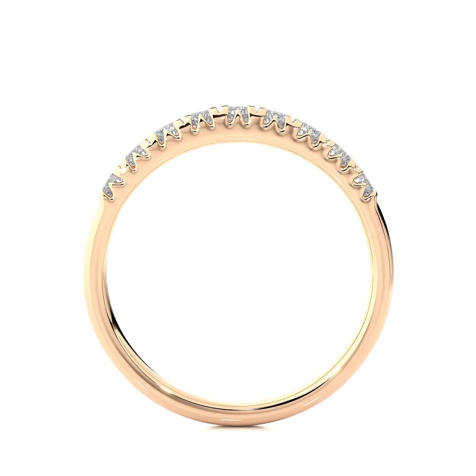 Round Diamond Half Eternity Wedding Band, Shared Prong Anniversary Ring, White Gold Diamond Band, Stackable Bridal Ring for Women