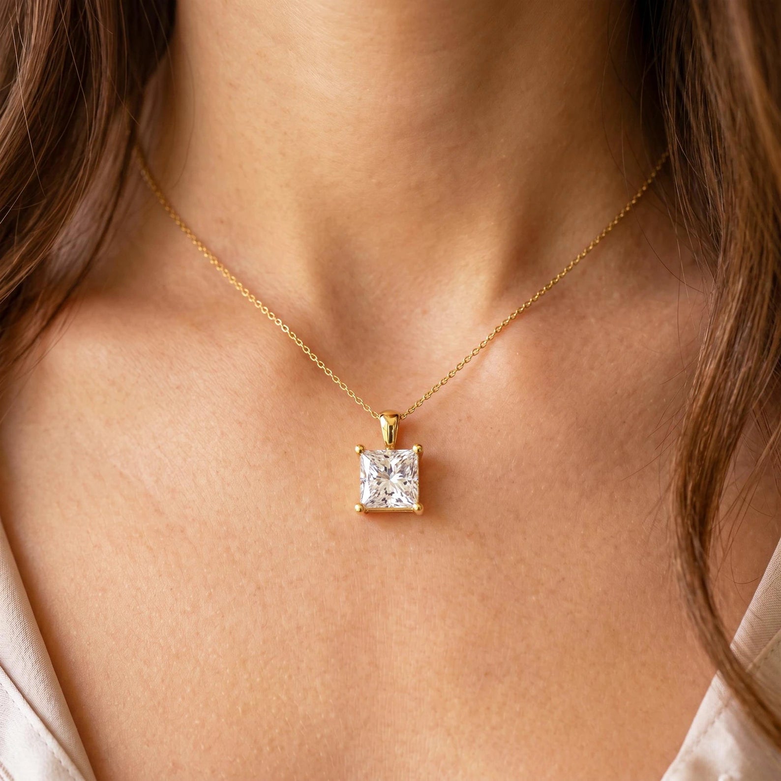 Princess Cut Lab Diamond Solitaire Pendant Bridesmaid Pendant Solid Gold Diamond Pendant Gift For Her