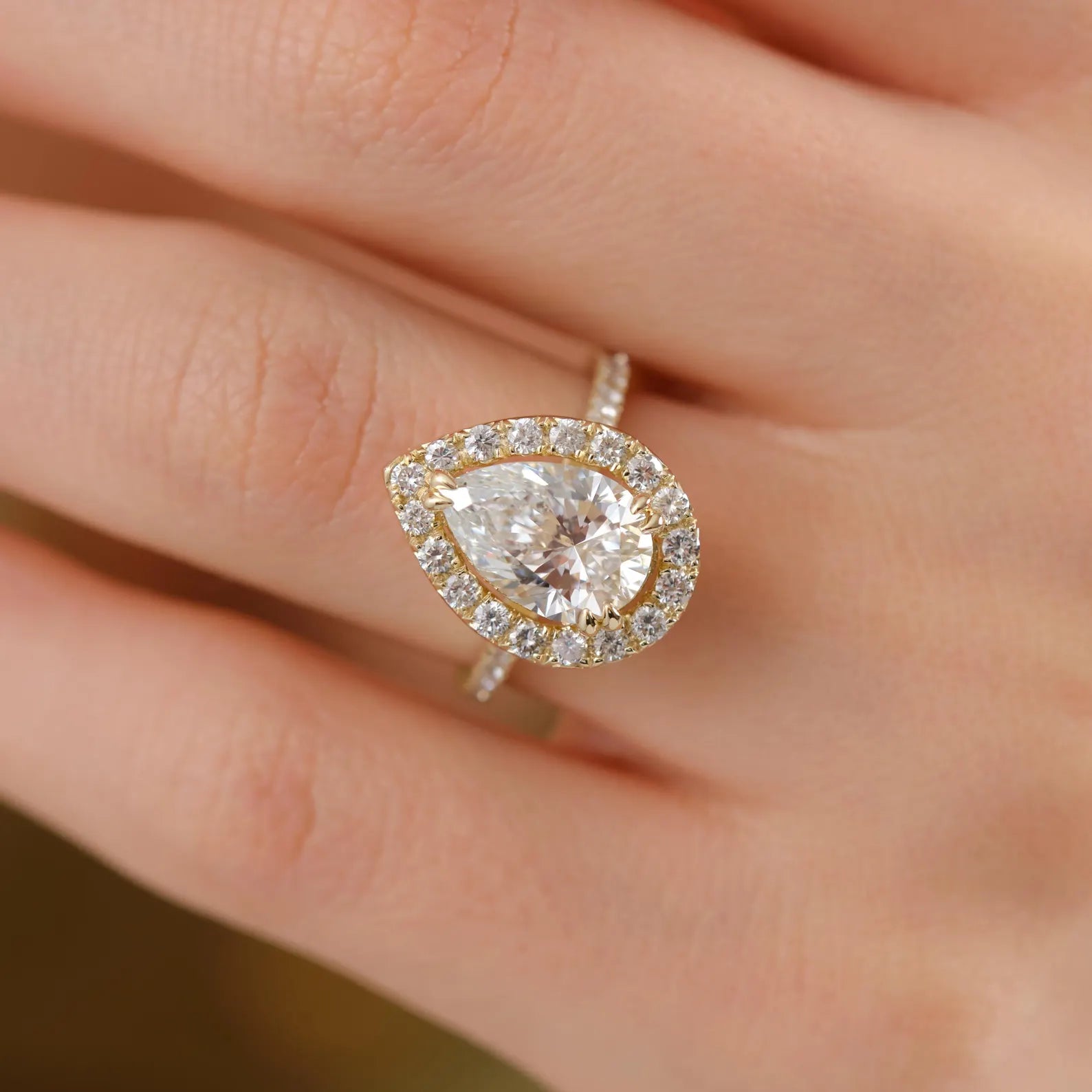 Pear Halo Engagement Ring, Pear Cut Diamond Ring, Halo Bridal Ring, Pavé Diamond Engagement Ring, Teardrop Proposal Ring