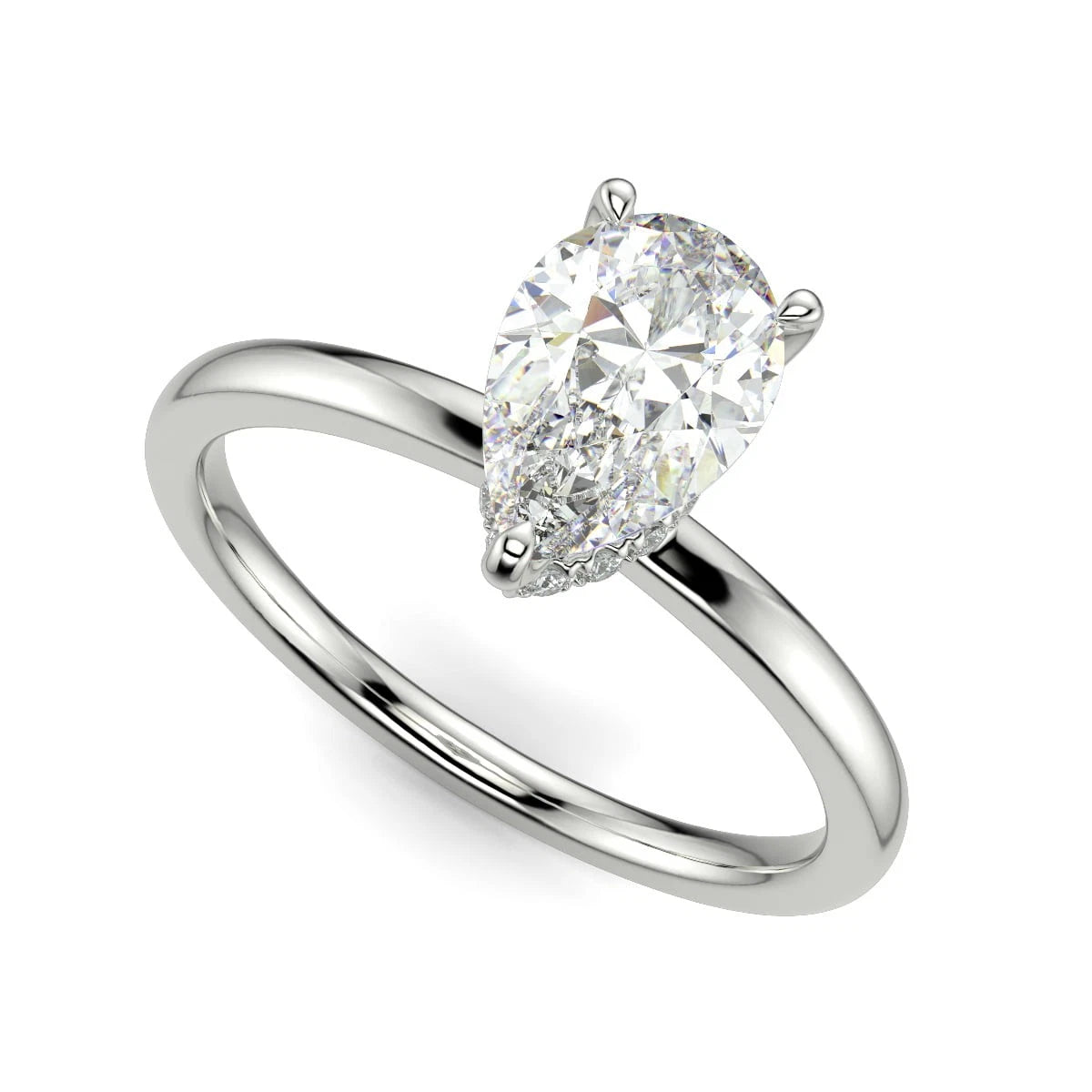 Pear Cut Lab Grown Diamond Engagement Ring, Hidden Halo Teardrop Diamond Solitaire Ring, White Gold Promise Ring, Simple Wedding Ring