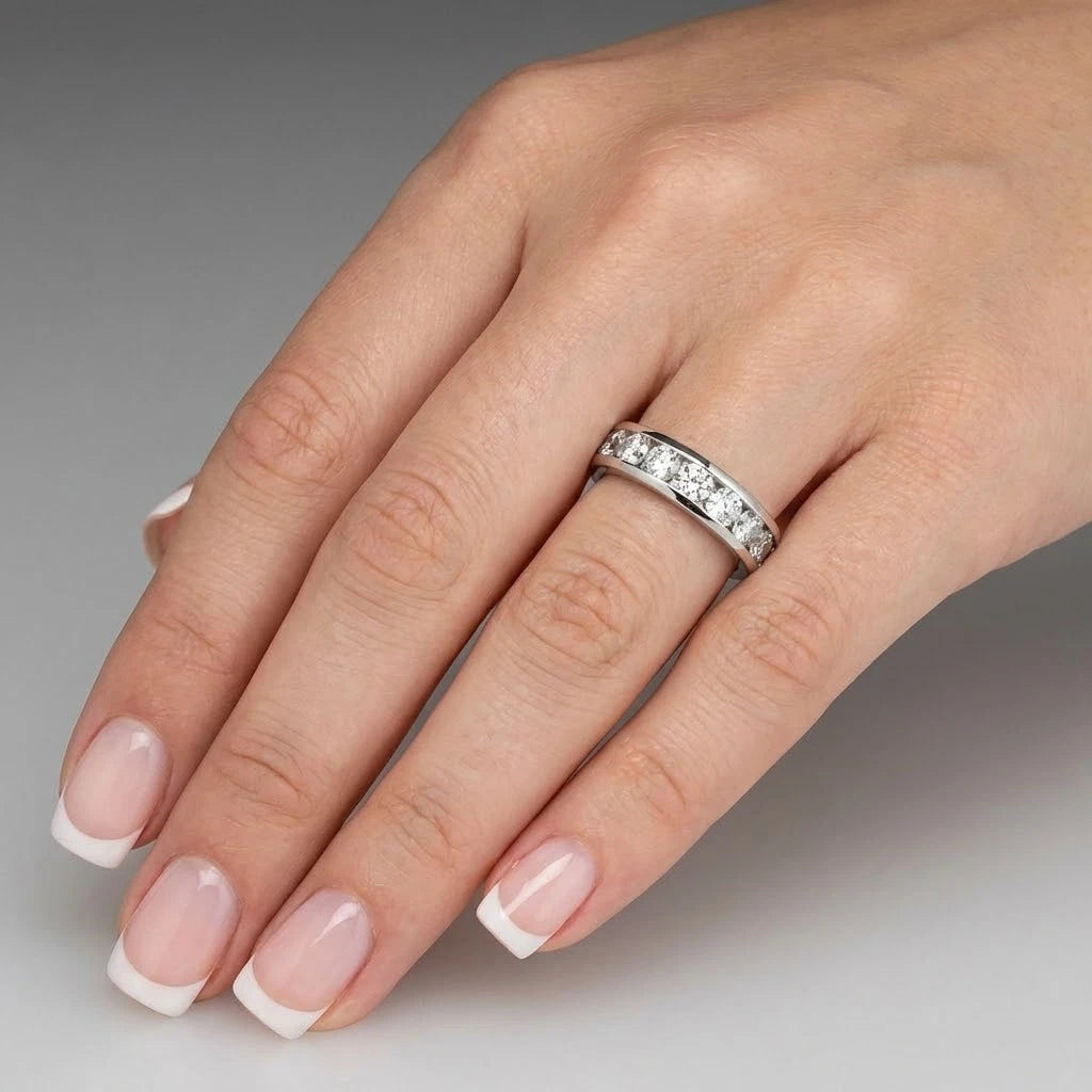 Round Brilliant Cut Lab Grown Diamond Channel Set Eternity Ring | Diamond Wedding Band | Full Eternity Band | Stackable Ring
