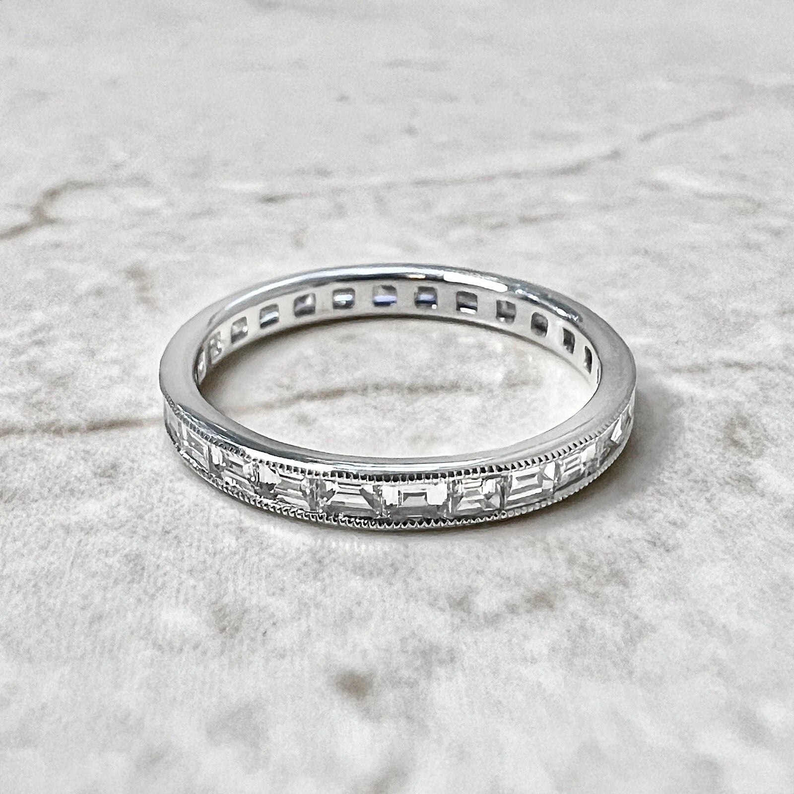 Baguette Cut Lab Diamond Eternity Band Ring, Milgrain Wedding Band, Stackable Diamond Ring, Minimalist Anniversary Ring