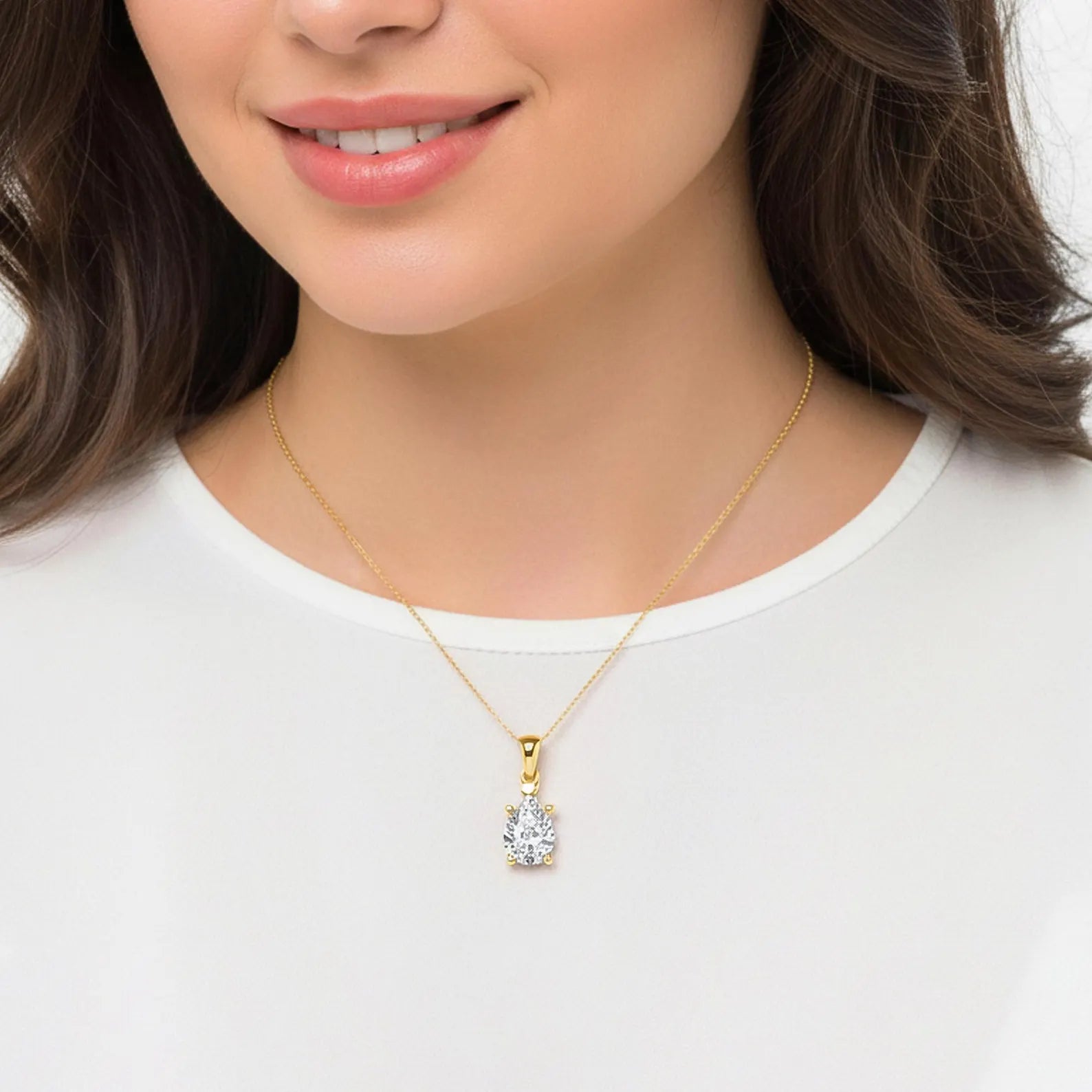 Pear Cut Solitaire Diamond Pendant, Solid Gold Diamond Necklace, Minimalist Diamond Pendant, Everyday Fine Jewelry