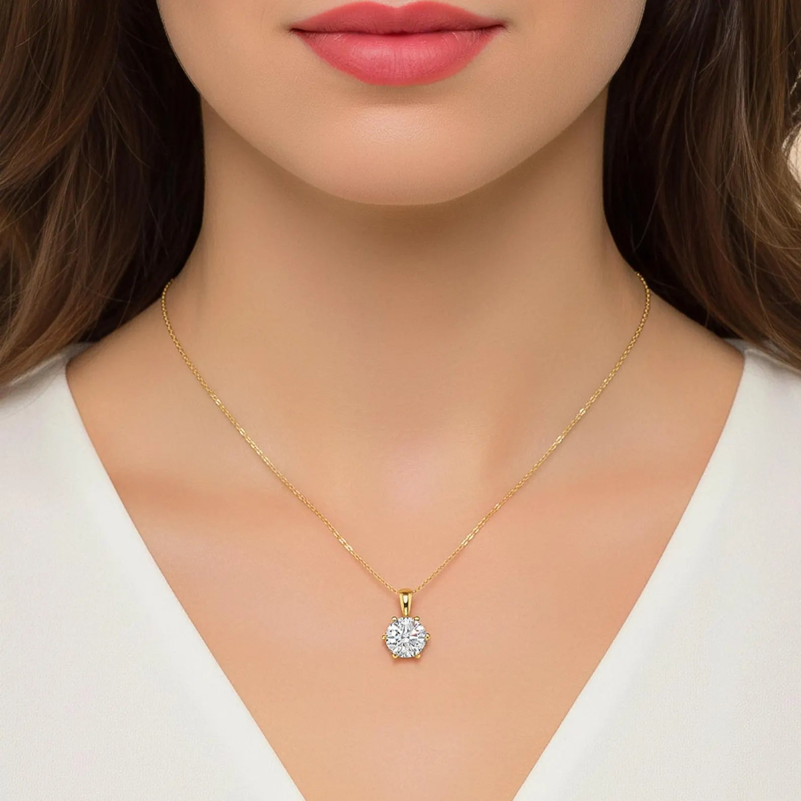 Diamond Solitaire Pendant 6 Prong Round Lab Grown Diamond Pendant Solid Gold Single Diamond Necklace Perfect Gift