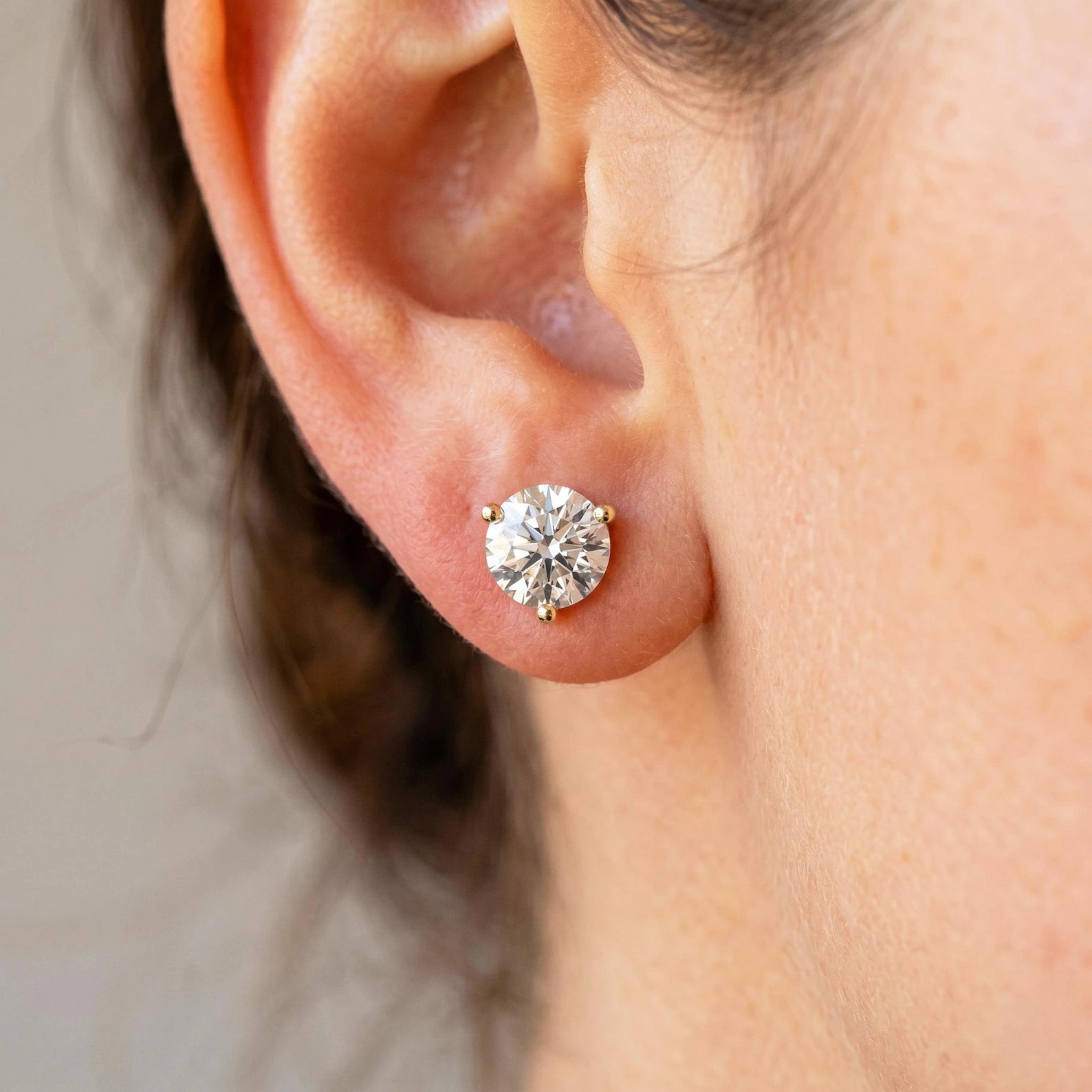 Round Brilliant Lab Grown Diamond Stud Earrings, Yellow Gold Martini Studs, Solitaire Diamond Earrings, Minimalist Gift for Her