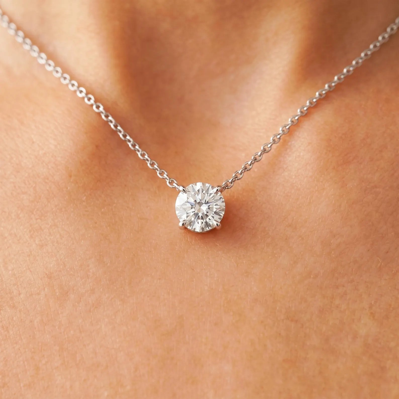 Floating Diamond Necklace Solitaire Pendant Round Cut Lab Grown Diamond Solid Gold