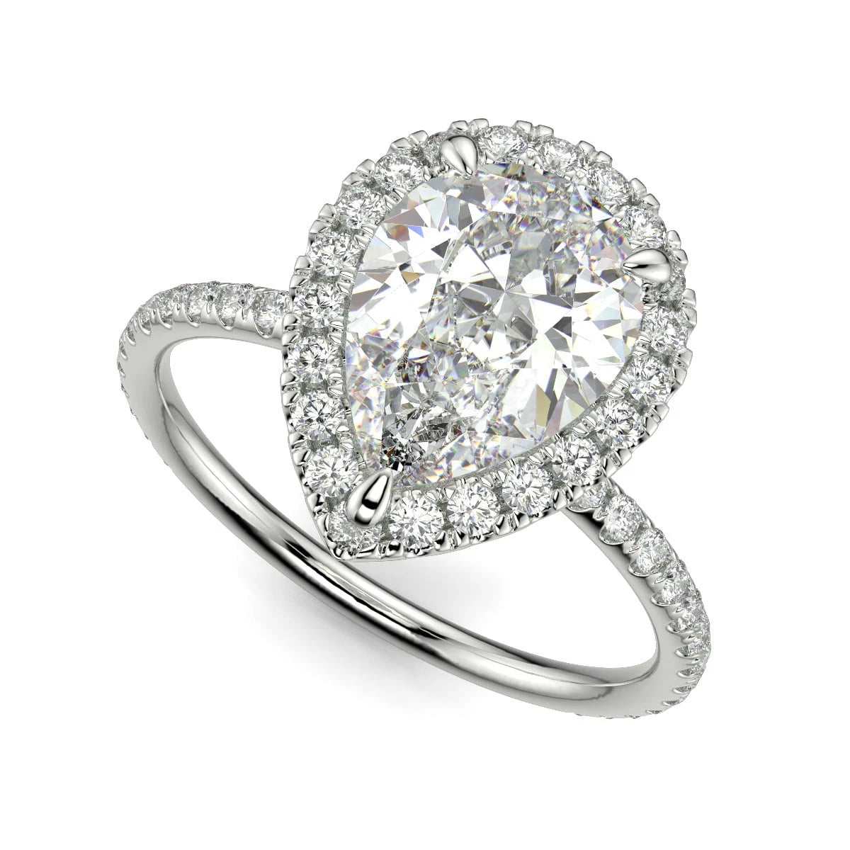 Pear Lab Grown Diamond Halo Engagement Ring, Teardrop Wedding Ring for Women, Pave Cathedral Solitaire, Solid White Gold Gift