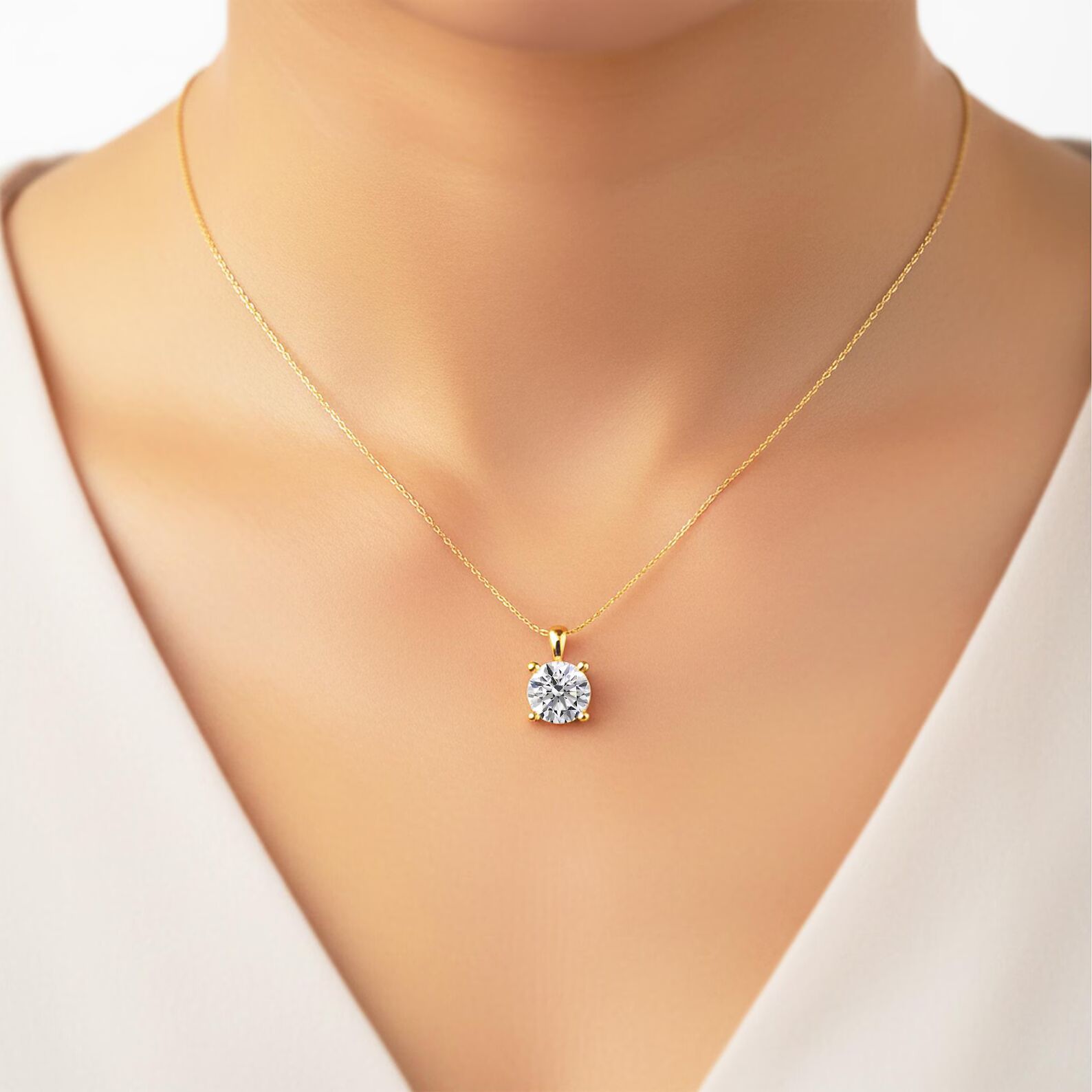 Round Diamond Classic Solitaire Pendant in Solid Gold