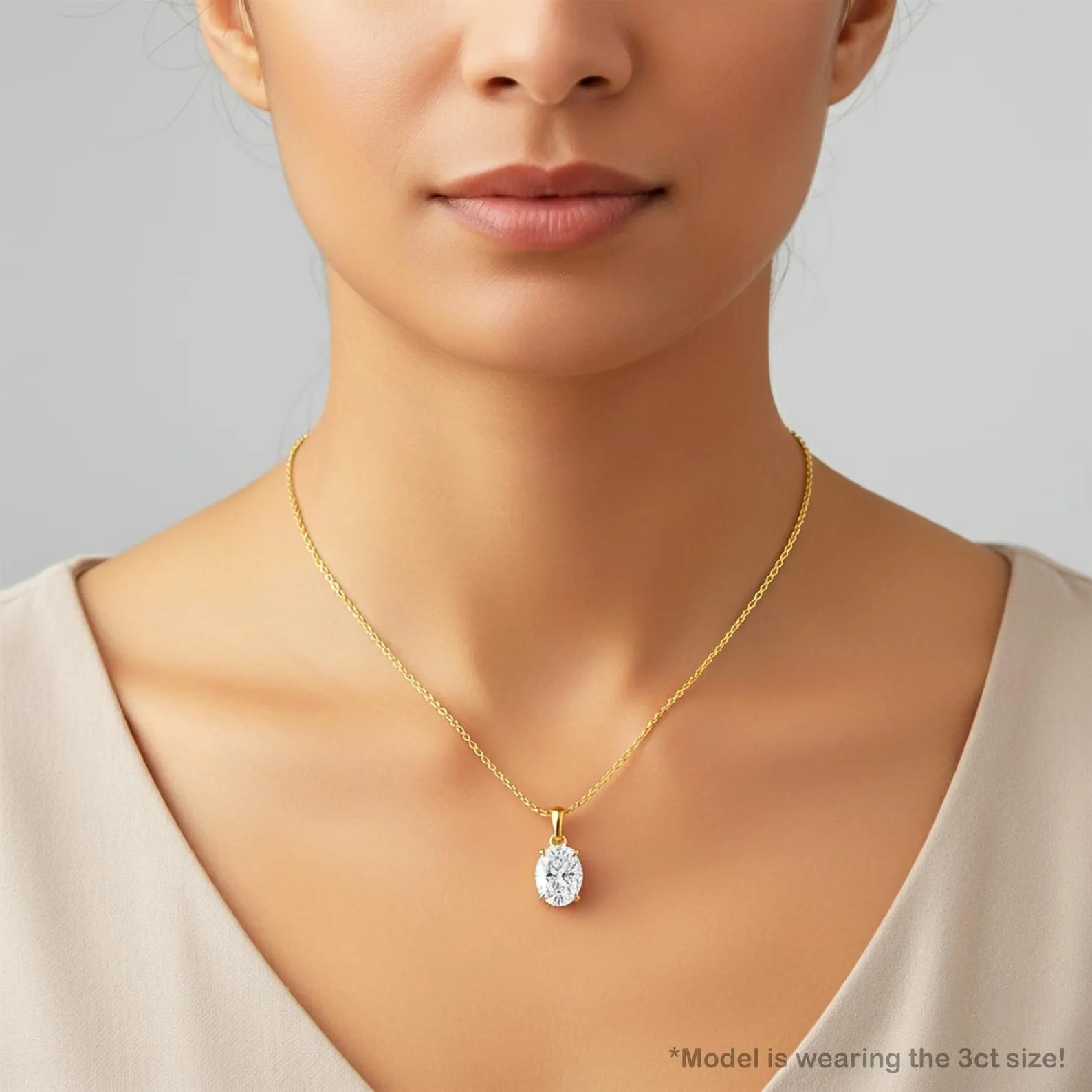 Oval Diamond Solitaire Pendant Nature Inspired Necklace Pendant in Solid Gold