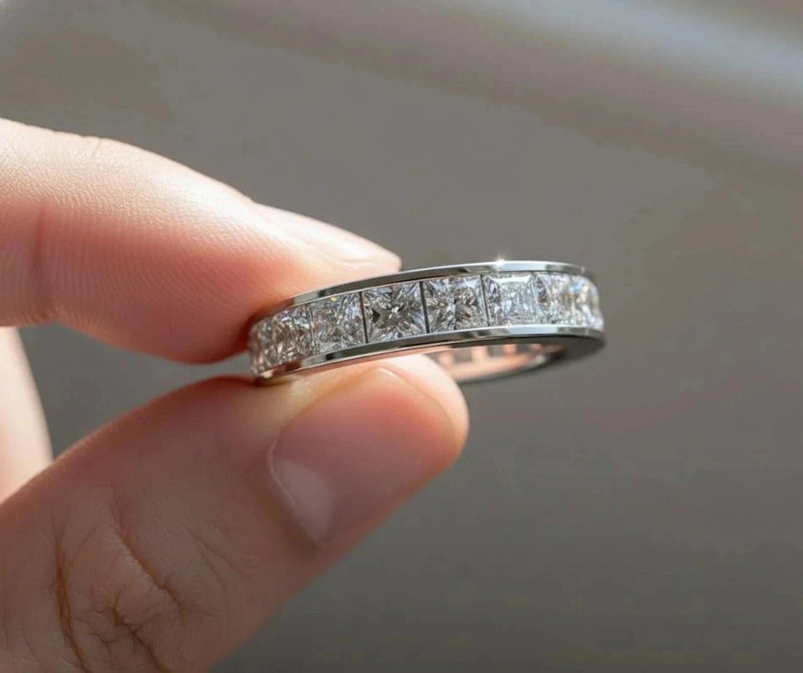 Princess Cut Lab Diamond Channel Set Eternity Band Ring, Wedding Band, Anniversary Ring, Minimalist Diamond Ring, Wedding Ring, Gift for Her