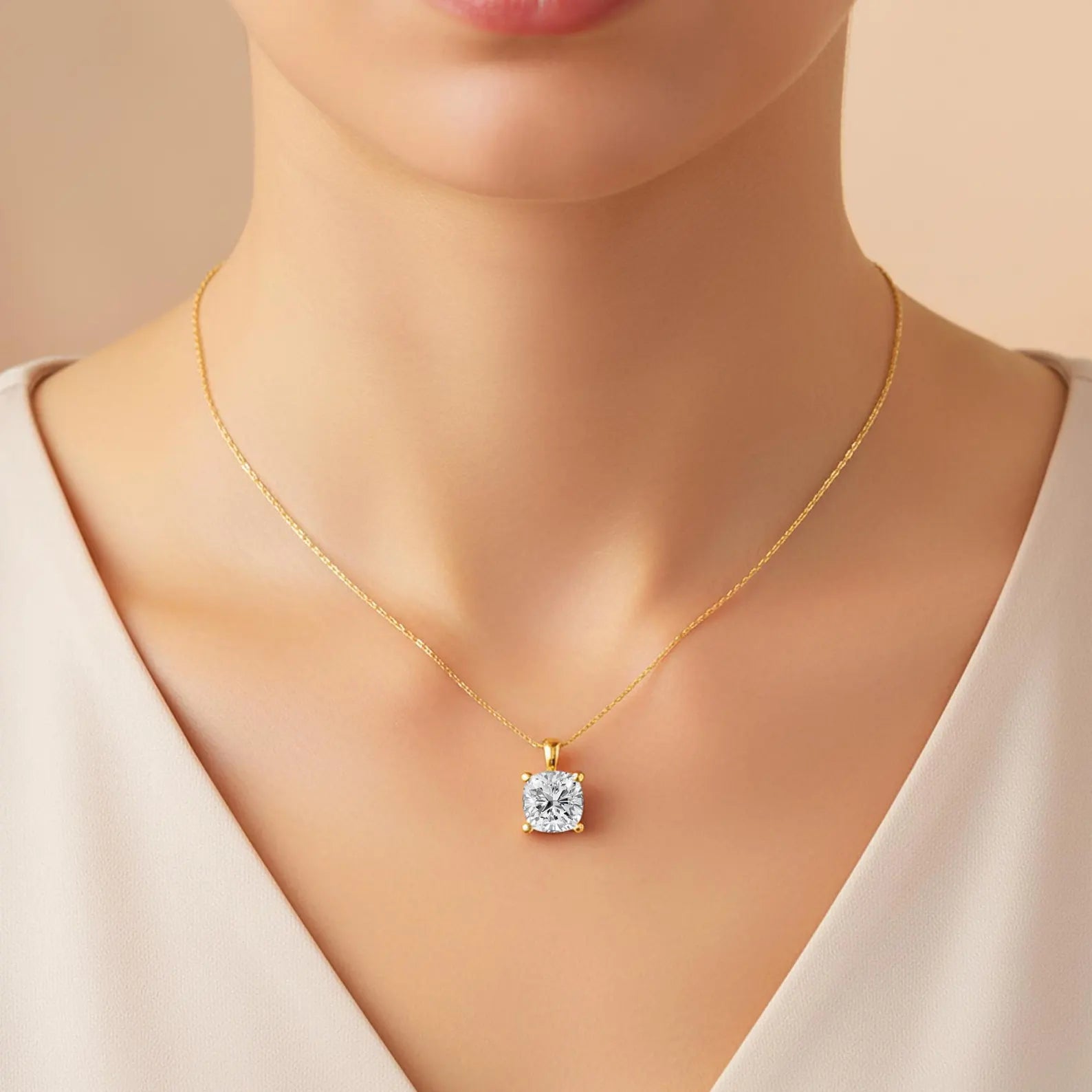 Cushion Cut Diamond Solitaire Pendant Lab Grown Diamond Bridesmaid Pendant Solid Gold Diamond Square Pendant