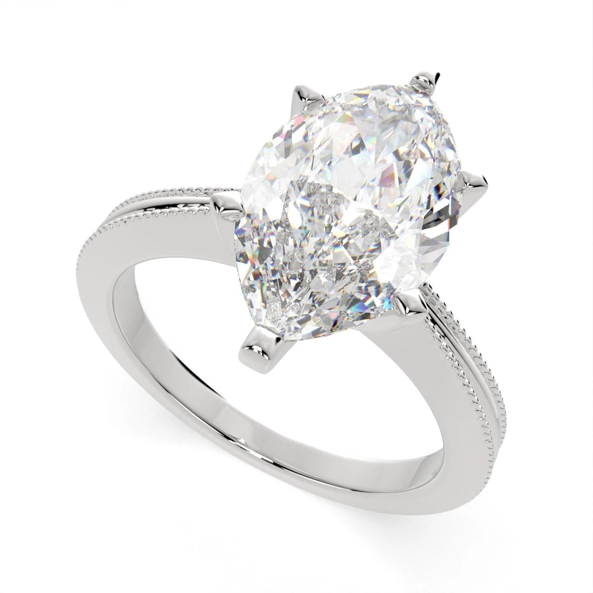 Marquise Lab Grown Diamond Engagement Ring, 6 Prong Milgrain Vintage Solitaire Ring, White Gold Anniversary Ring for Women, Promise Gift