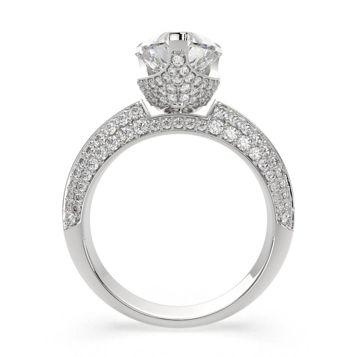 Heart Shaped Lab Grown Engagement Ring, 3 Row Pave Diamond Ring, Full Eternity Accent Wedding Band, Big Unique Promise Ring for Women