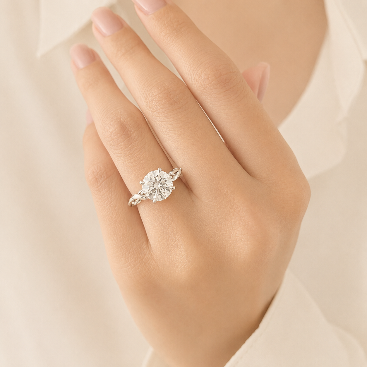 Round Diamond Engagement Ring, Infinity Twist Solitaire Ring, Lab Grown Diamond Ring, White Gold Proposal Ring, Bridal Jewelry