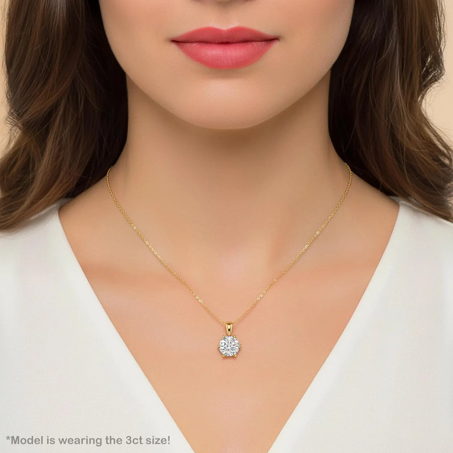 Diamond Solitaire Pendant 6 Prong Round Lab Grown Diamond Pendant Solid Gold Single Diamond Necklace Perfect Gift