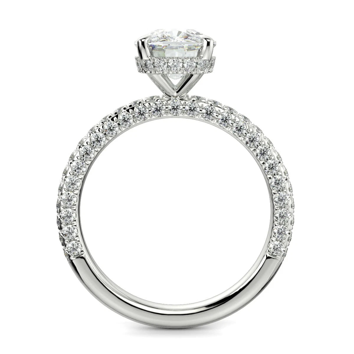 Elongated Cushion Cut Lab Grown Diamond Engagement Ring, Hidden Halo Triple Row Pave Ring, White Gold Anniversary Gift for Women