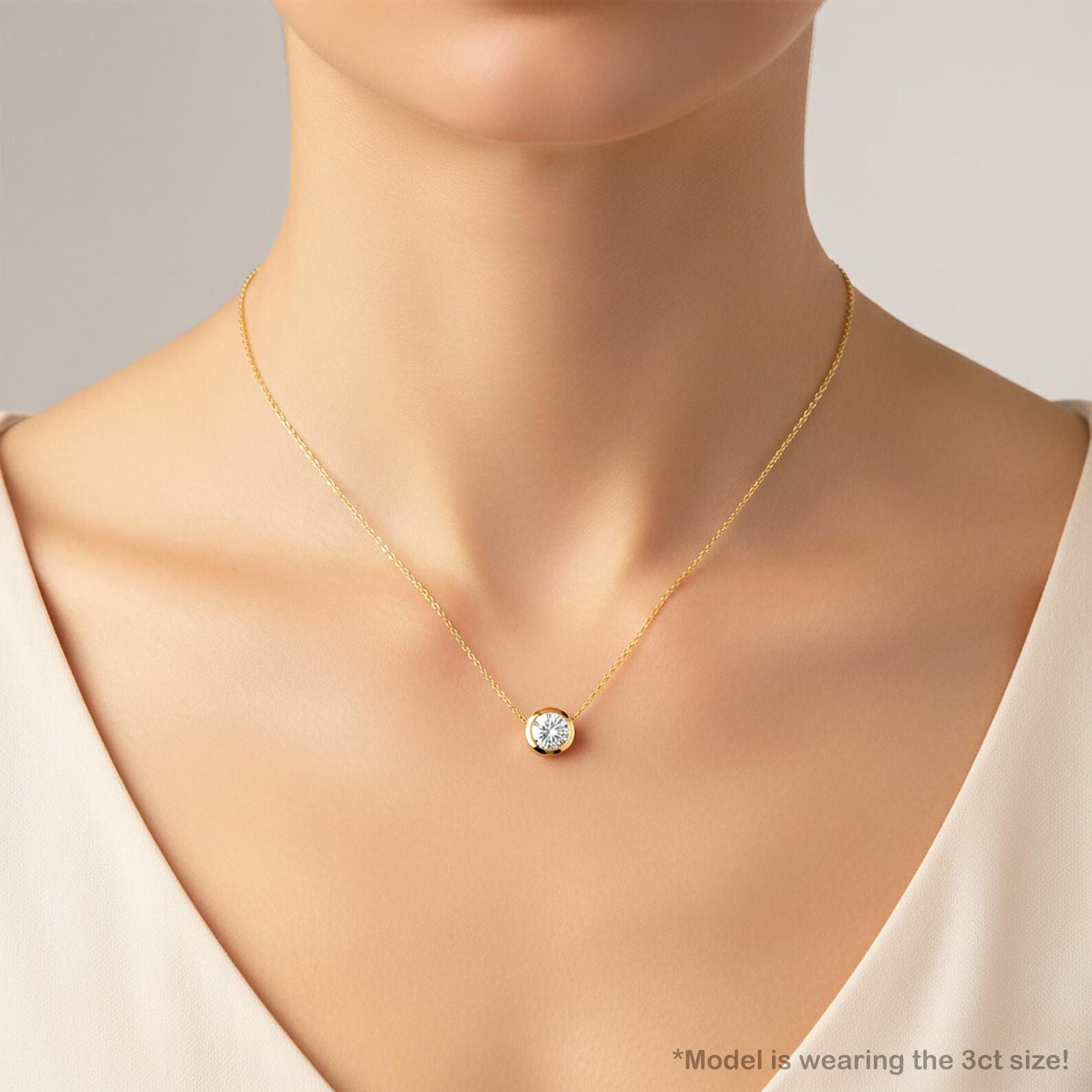 IGI Certified Lab Grown Round Diamond Solitaire Pendant Bezel Set in Solid Gold Gift For Her