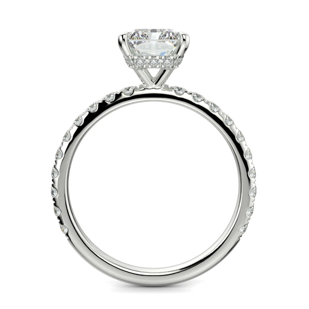 Radiant Cut Lab Grown Engagement Ring, Hidden Halo Diamond Ring, White Gold Pave Wedding Band, Classic 4 Prong Promise Ring for Her