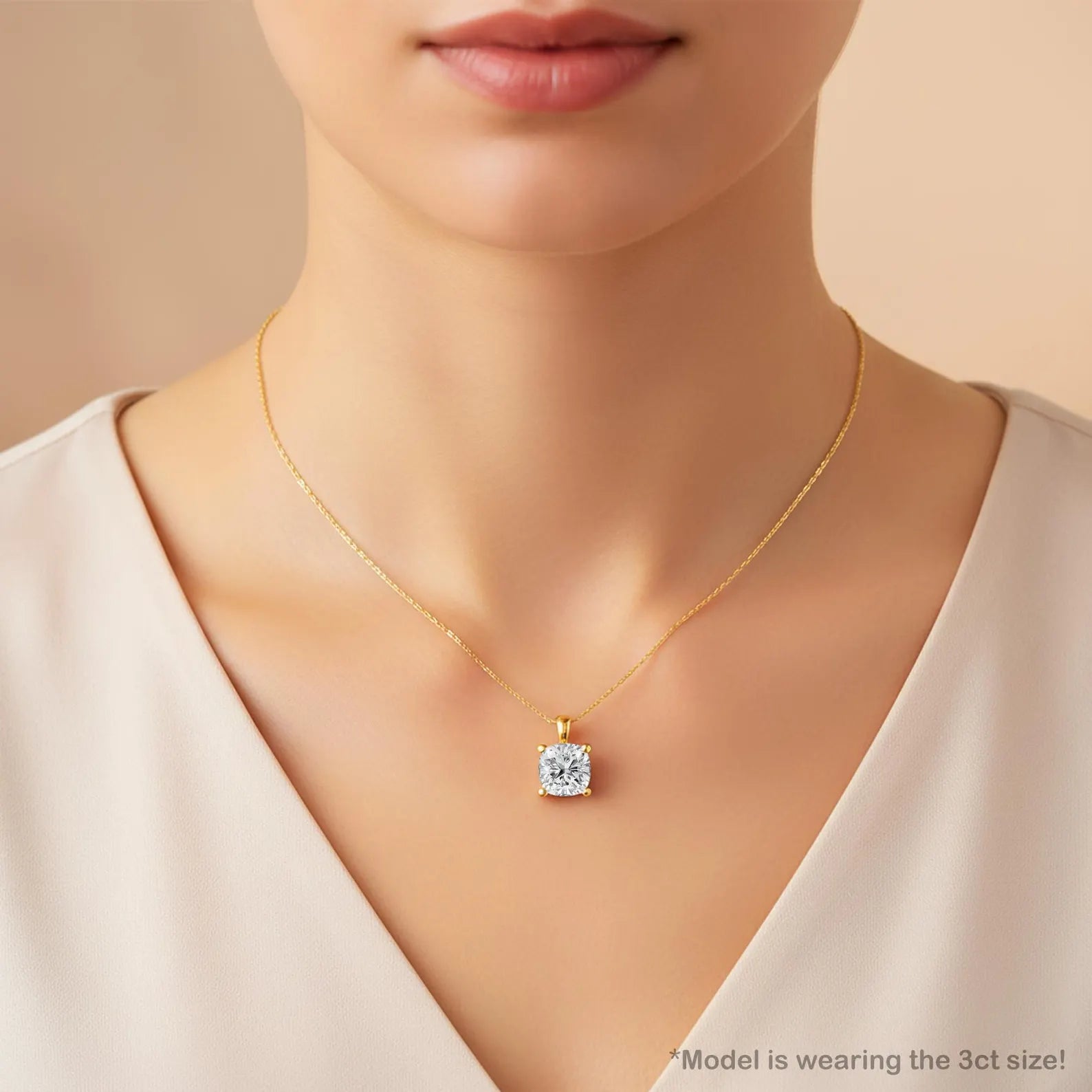 Cushion Cut Diamond Solitaire Pendant Lab Grown Diamond Bridesmaid Pendant Solid Gold Diamond Square Pendant