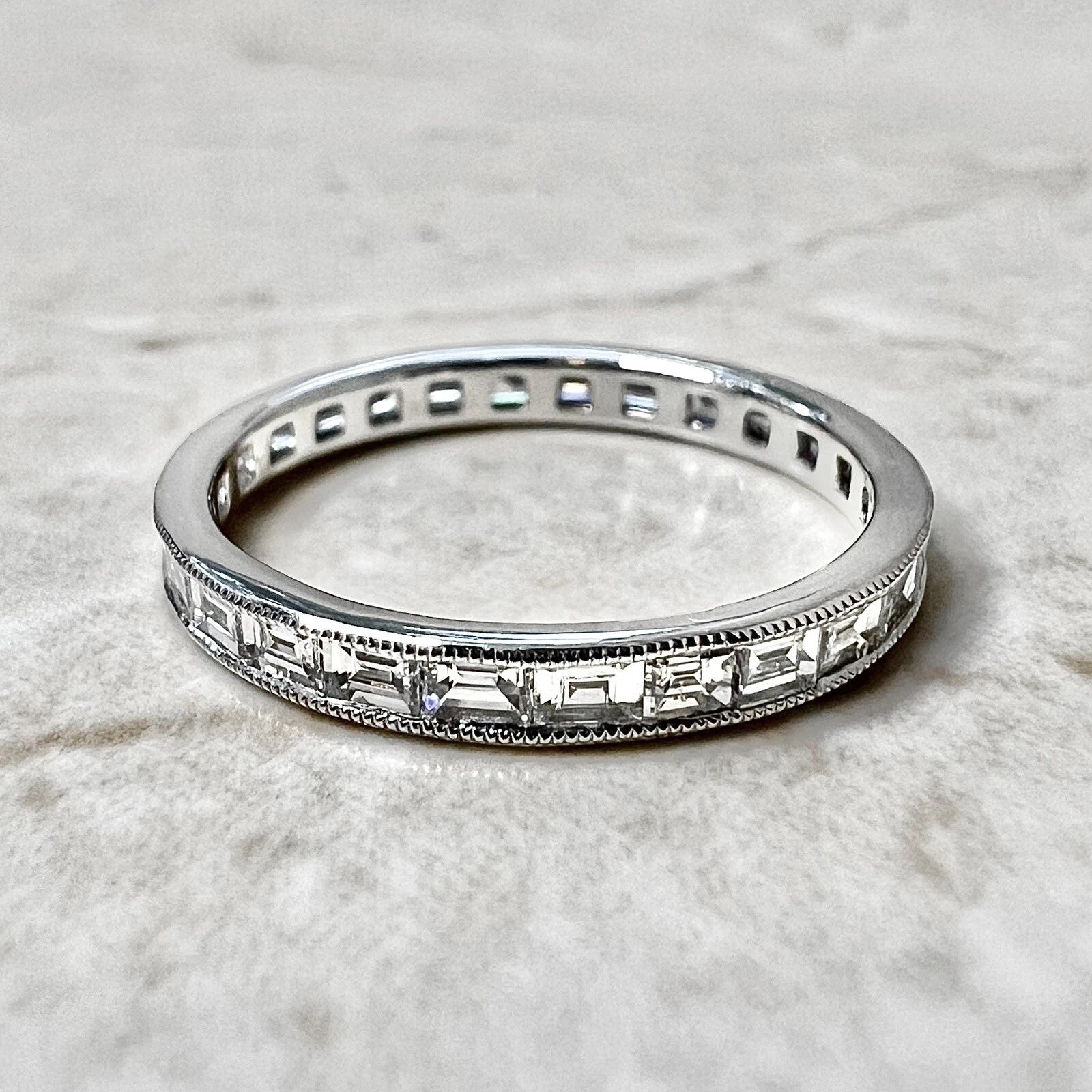 Baguette Cut Lab Diamond Eternity Band Ring, Milgrain Wedding Band, Stackable Diamond Ring, Minimalist Anniversary Ring