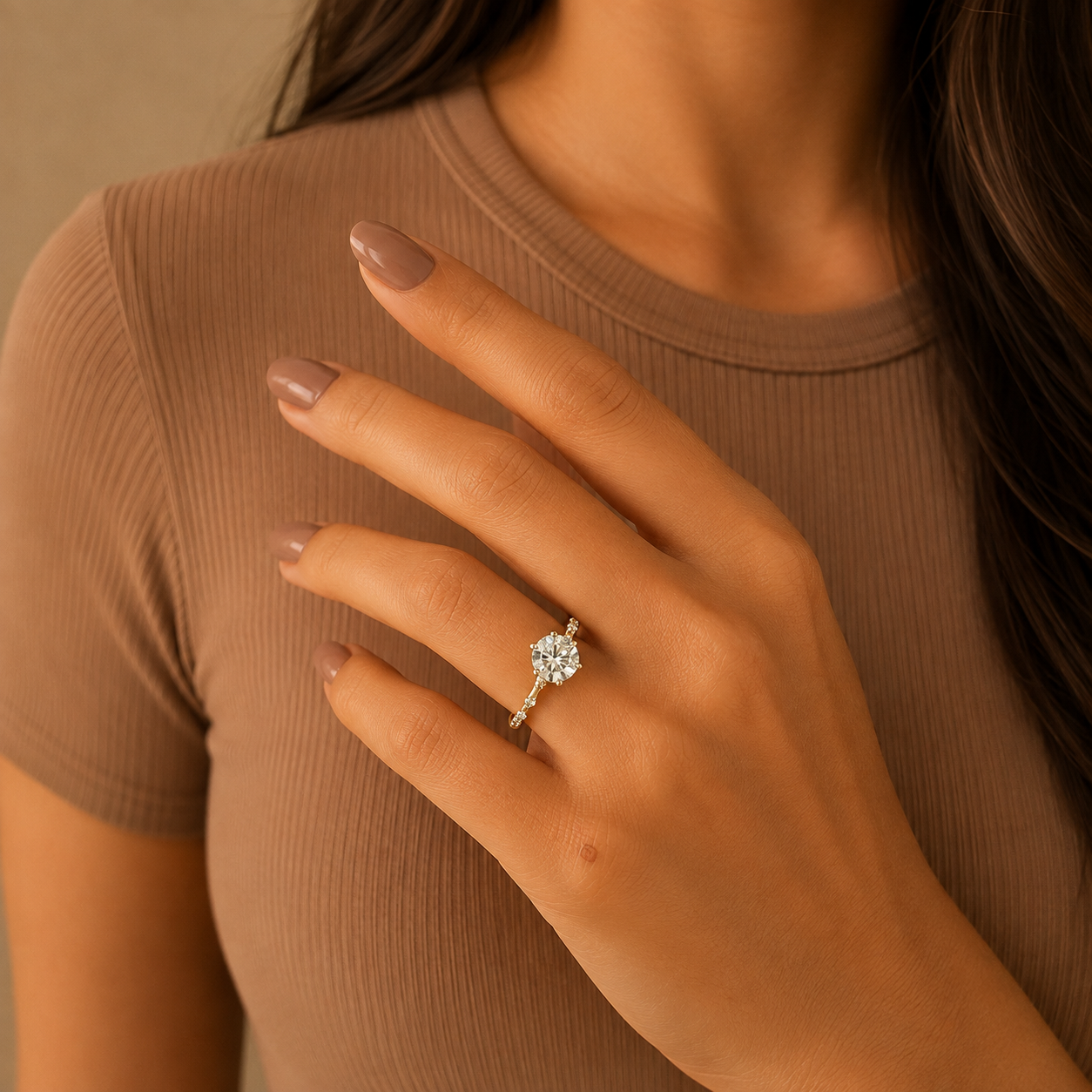 Round Brilliant Diamond Engagement Ring, Pavé Solitaire Ring, Four Prong Proposal Ring, Dainty Bridal Ring, Classic Wedding Jewelry