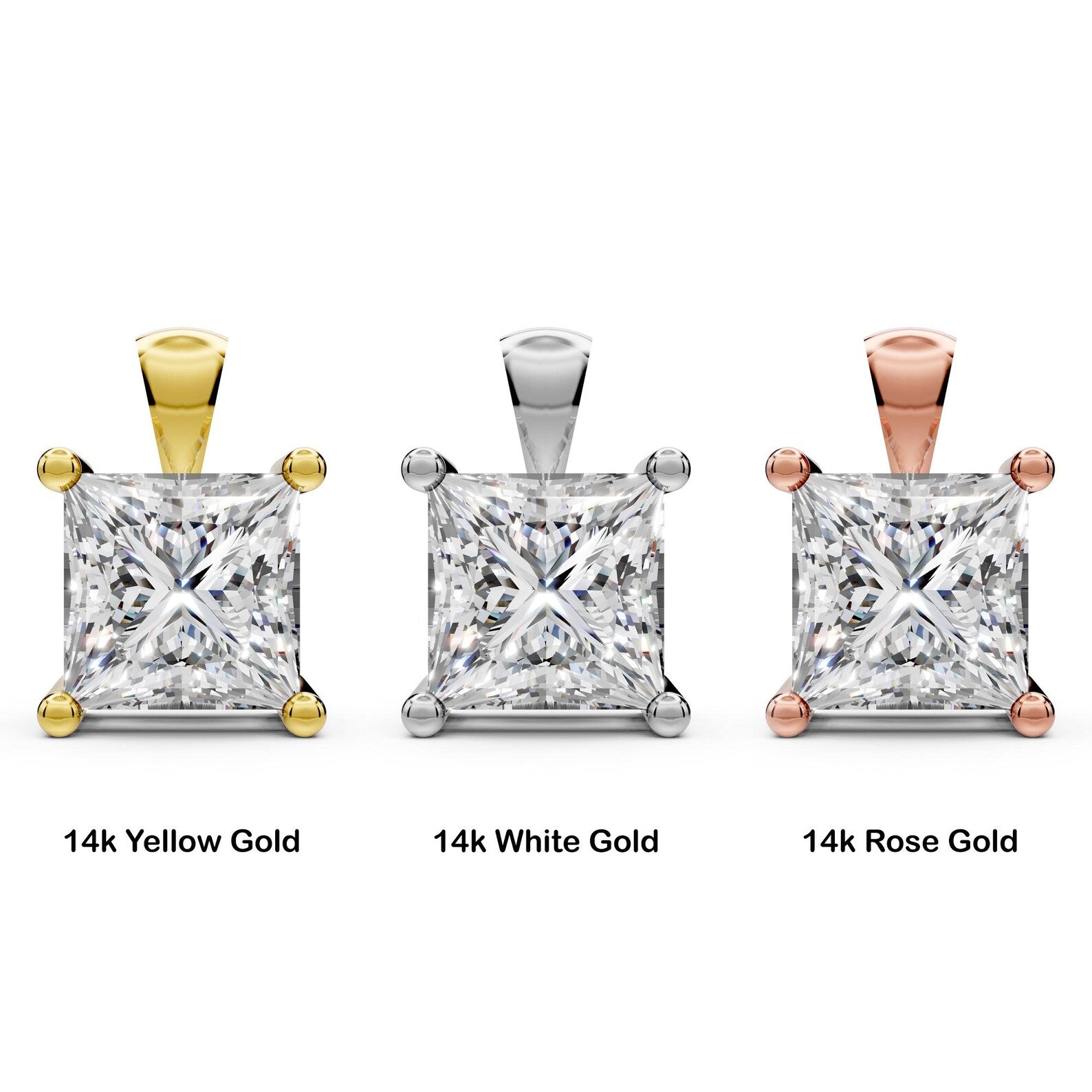 Princess Cut Lab Diamond Solitaire Pendant Bridesmaid Pendant Solid Gold Diamond Pendant Gift For Her