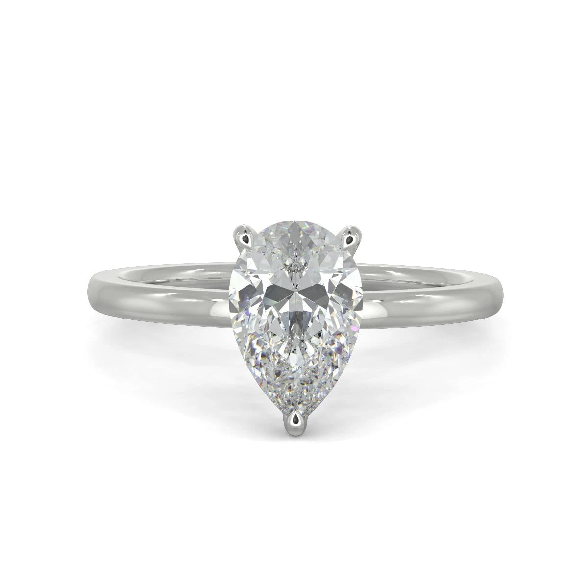 Pear Cut Lab Grown Diamond Engagement Ring, Hidden Halo Teardrop Diamond Solitaire Ring, White Gold Promise Ring, Simple Wedding Ring