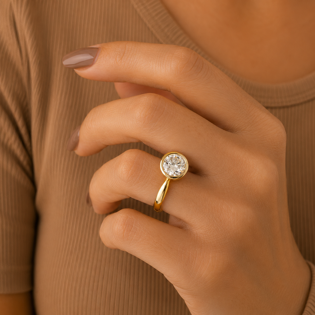 Round Brilliant Cut Solitaire Ring, Gold Round Diamond Ring, Minimalist Engagement Ring, Bezel Set Promise Ring, Dainty Wedding Ring