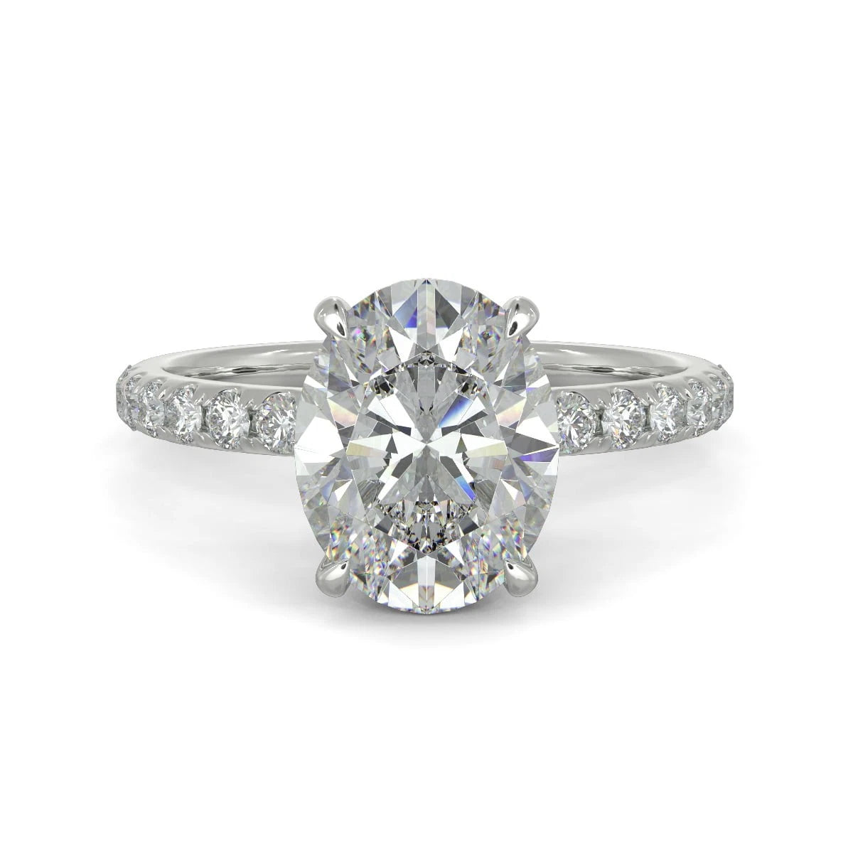 Oval Lab Grown Diamond Engagement Ring, Hidden Halo Pave Wedding Ring for Women, 4 Prong Delicate Anniversary Ring, Solid White Gold Gift