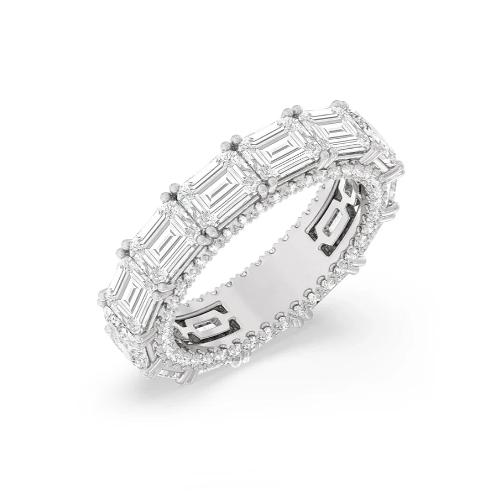 Emerald Cut Lab Diamond Eternity Ring, Halo Eternity Band, Full Eternity Wedding Band, White Gold Anniversary Ring, Bridal Band