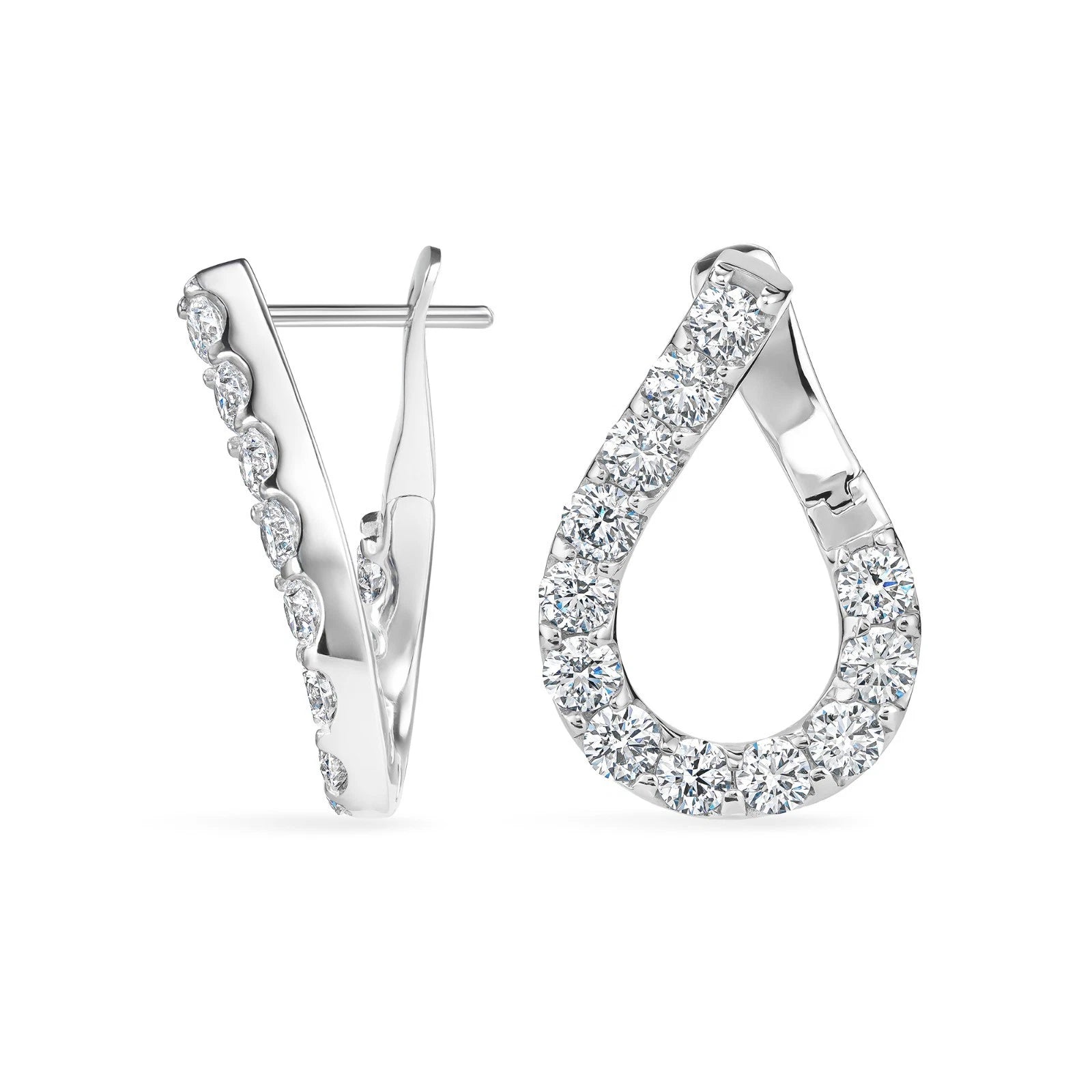 Diamond Teardrop Hoop Earrings, White Gold Hoop Earrings, Round Cut Diamond Earrings, Bridal Earrings, Gift for Her, Luxury Jewelry