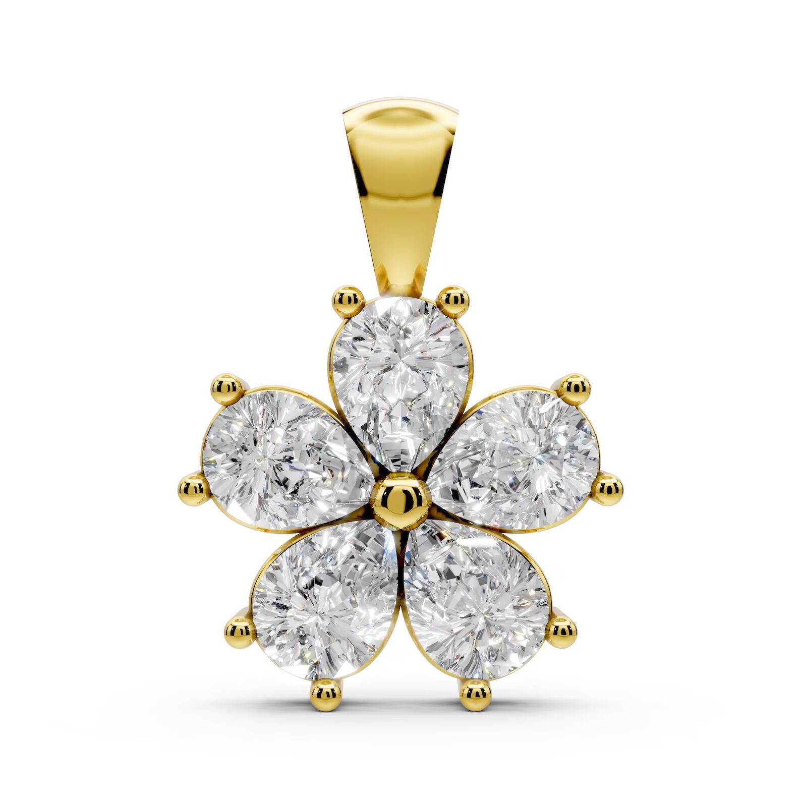 Diamond Flower Pendant Yellow Gold Necklace Lab Grown Pear Diamond Charm Necklace Dainty Floral Minimalist Pendant
