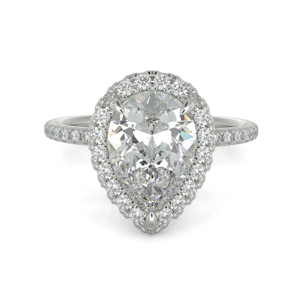 Pear Lab Grown Diamond Halo Engagement Ring, Teardrop Wedding Ring for Women, Pave Cathedral Solitaire, Solid White Gold Gift