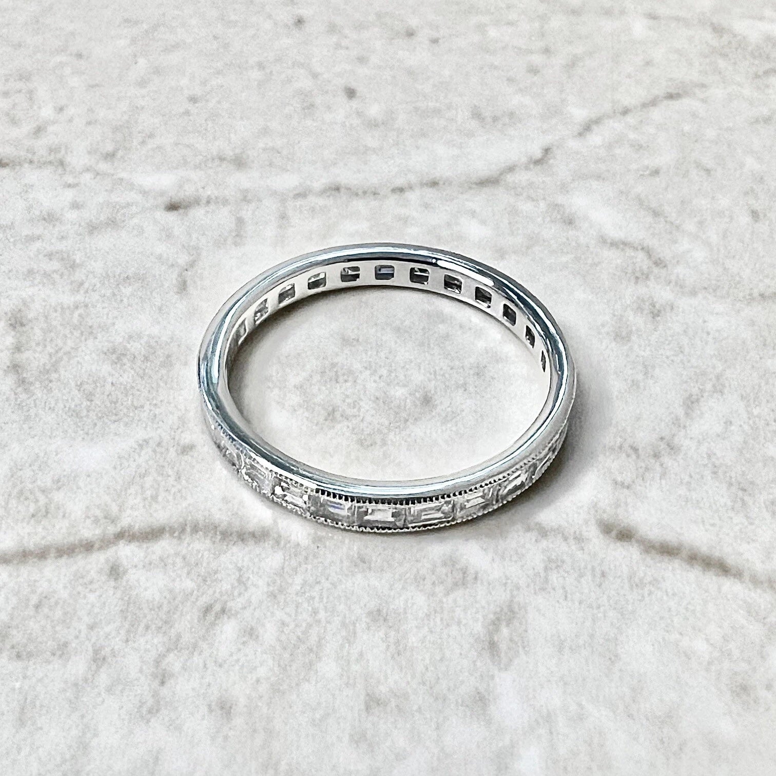 Baguette Cut Lab Diamond Eternity Band Ring, Milgrain Wedding Band, Stackable Diamond Ring, Minimalist Anniversary Ring