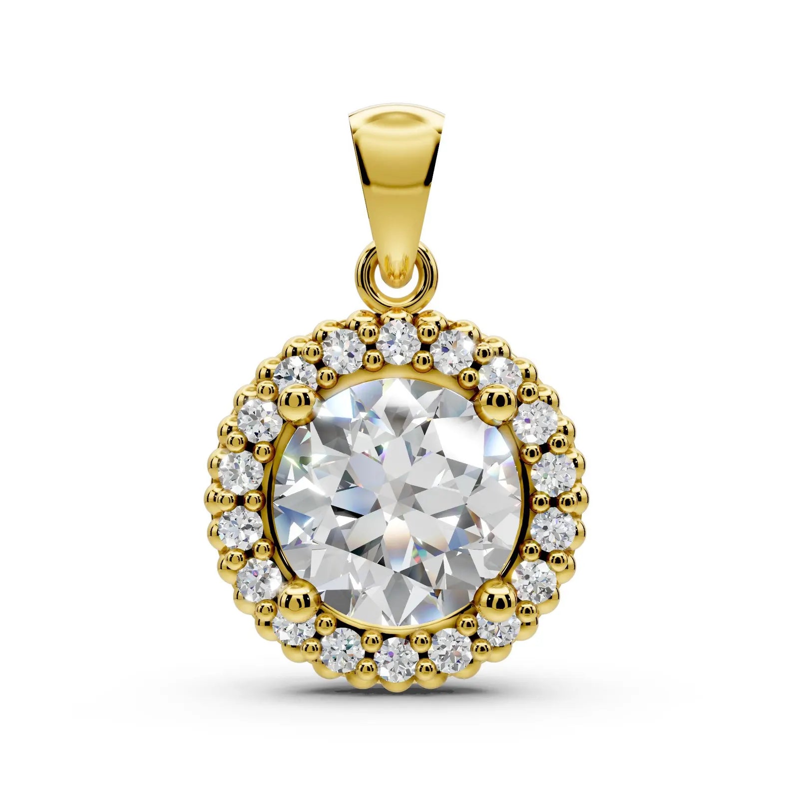 Round Cut Halo Diamond Pendant, Gold Solitaire Necklace, Lab Halo Pendant, Bridal Necklace, Gift for Her