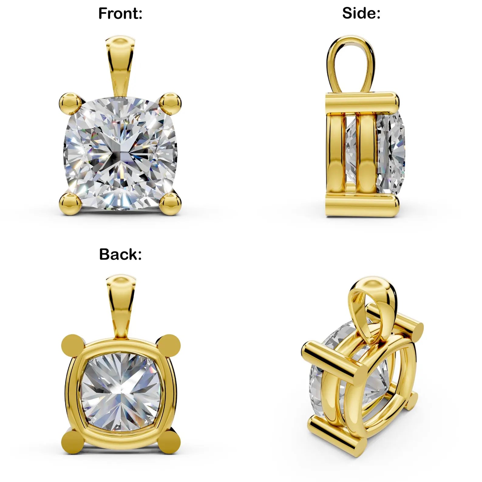Cushion Cut Diamond Solitaire Pendant Lab Grown Diamond Bridesmaid Pendant Solid Gold Diamond Square Pendant