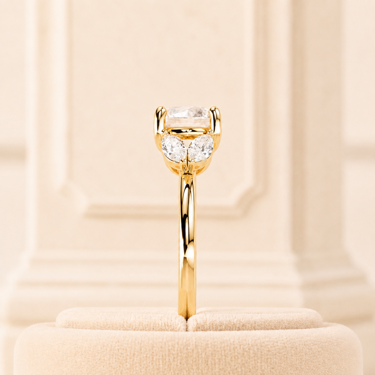 Round Diamond Engagement Ring, Marquise Side Stone Ring, Lab Grown Diamond Engagement Ring, Yellow Gold Floral Ring, Unique Cluster Ring