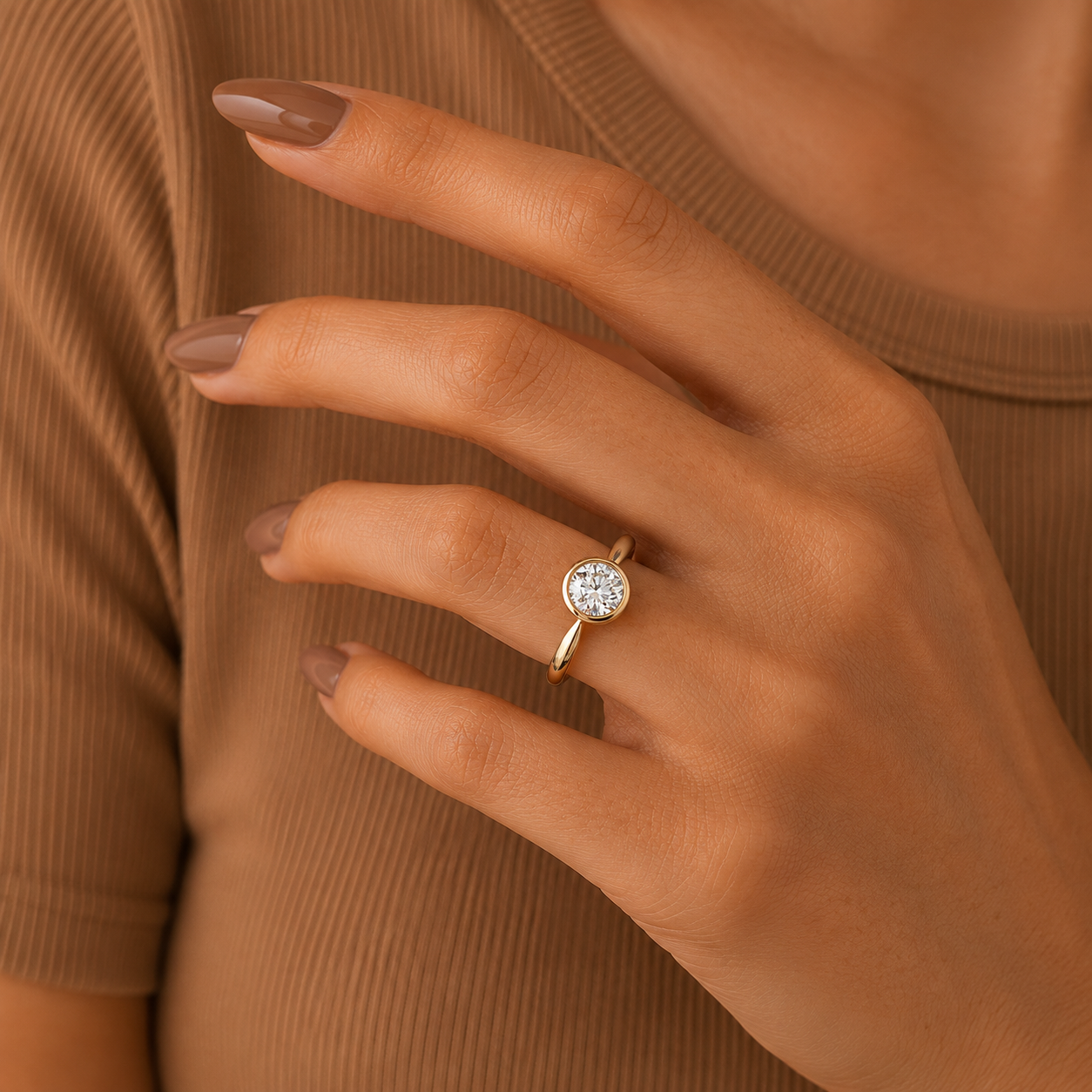 Round Brilliant Cut Solitaire Ring, Gold Round Diamond Ring, Minimalist Engagement Ring, Bezel Set Promise Ring, Dainty Wedding Ring