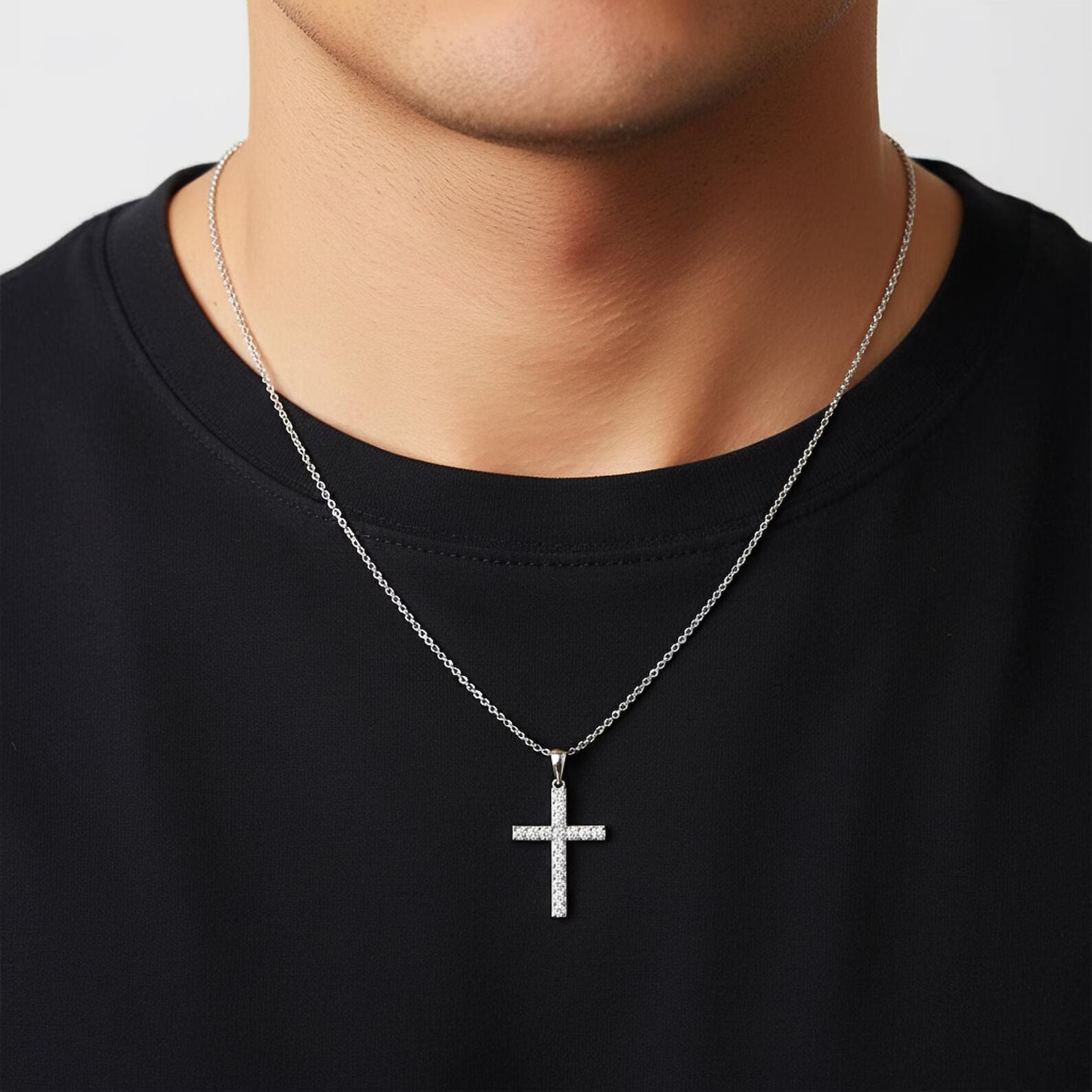 Solid Gold Diamond Cross Necklace Lab Grown Diamond Christian Pendant Religious Jewelry Baptism Necklace