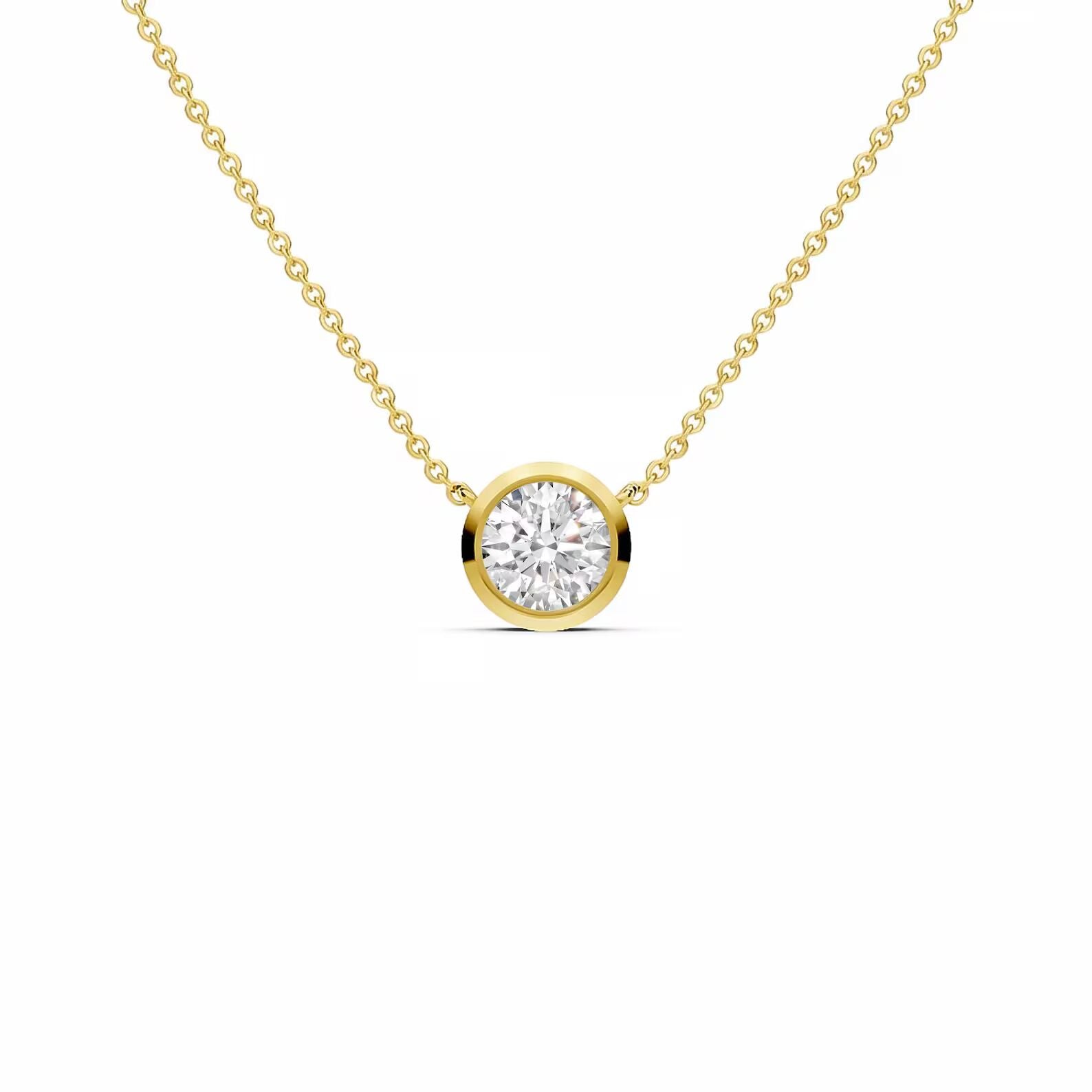 IGI Certified Lab Grown Round Diamond Solitaire Pendant Bezel Set in Solid Gold Gift For Her