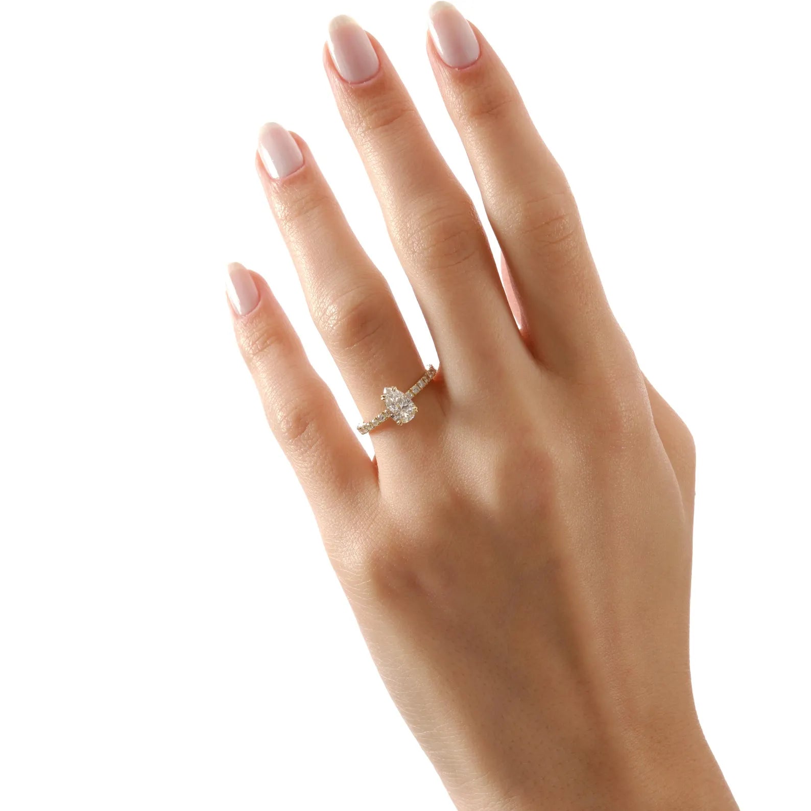 Pear Cut Lab Grown Diamond Engagement Ring, Yellow Gold Solitaire Ring with Pave Band, IGI Certified Bridal Ring, Teardrop Engagement Ring