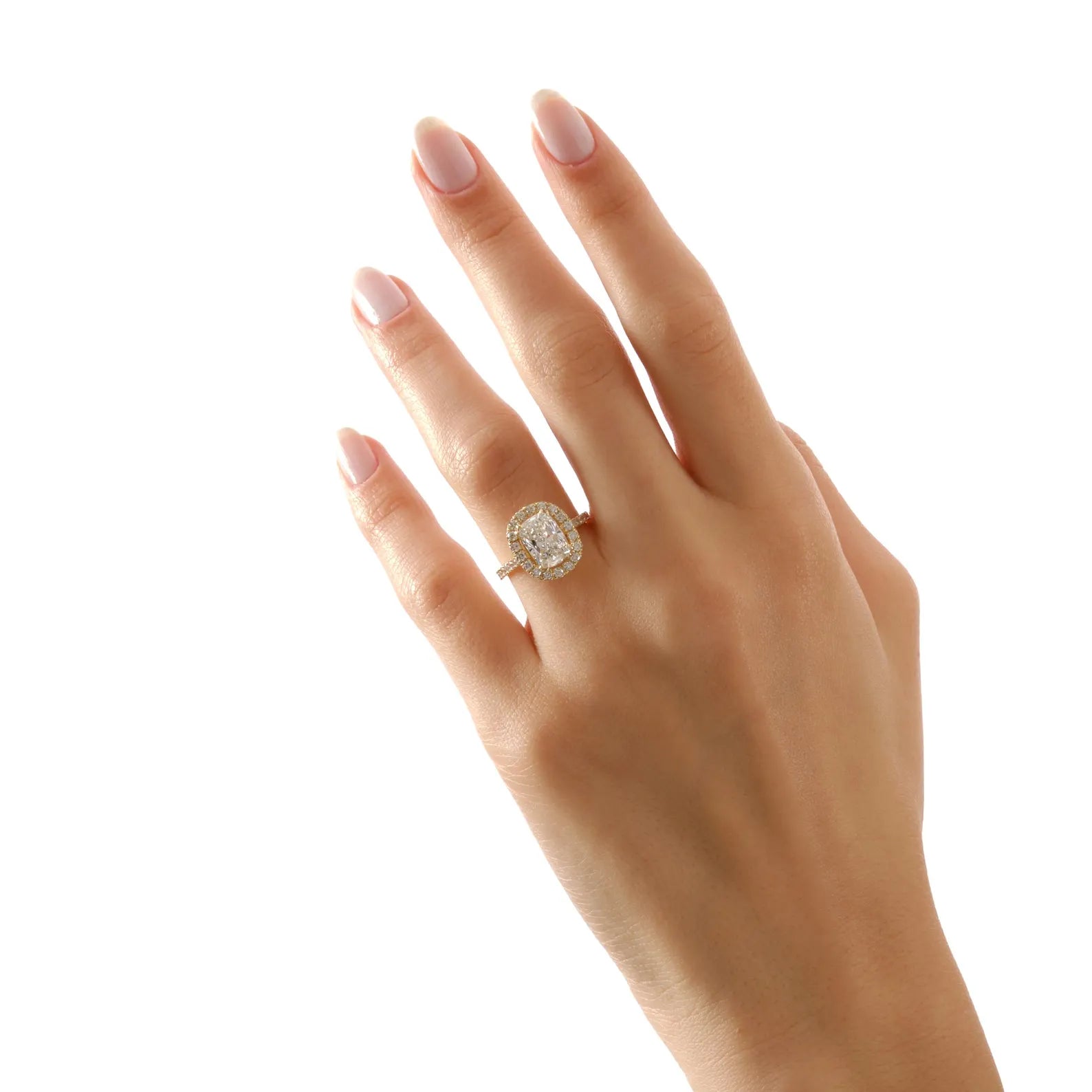 Cushion Cut Lab Grown Diamond Halo Engagement Ring, Cushion Halo Hidden Halo Pave Engagement Ring, Diamond Bridal Ring
