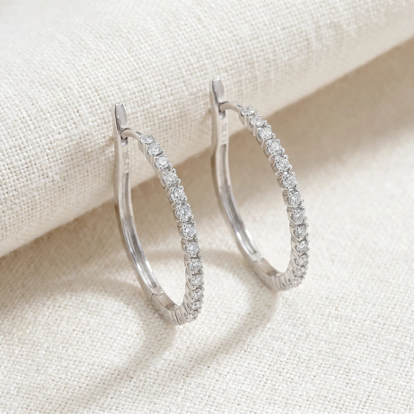 Round Brilliant Cut Lab Grown Diamond Hoop Earrings | Inside Out Diamond Hoops | Gold Diamond Hoop Earrings | Anniversary Gift