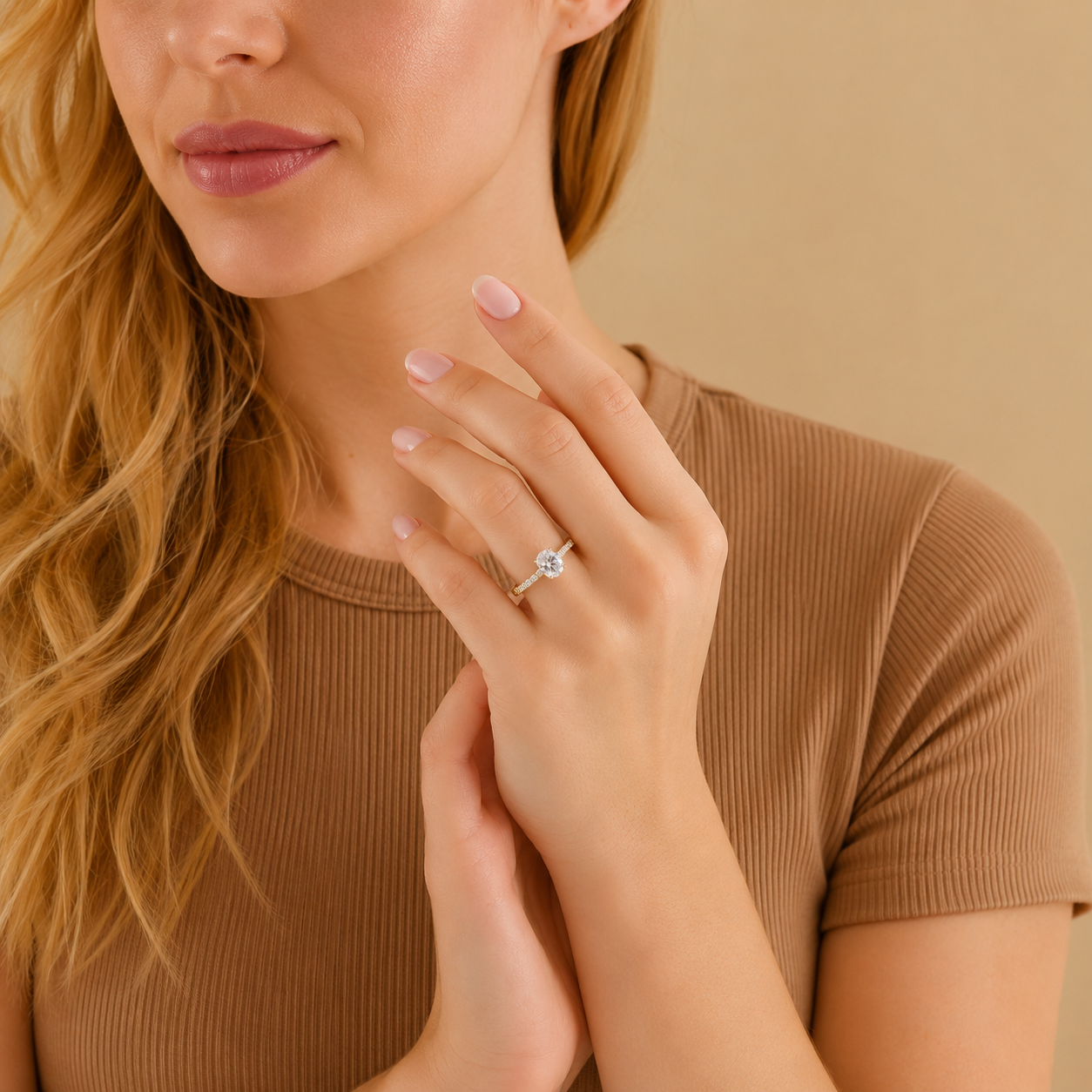 Oval Cut Pavé Engagement Ring, Oval Solitaire Diamond Ring, Four Prong Proposal Ring, Dainty Bridal Ring, Minimalist Wedding Jewelry