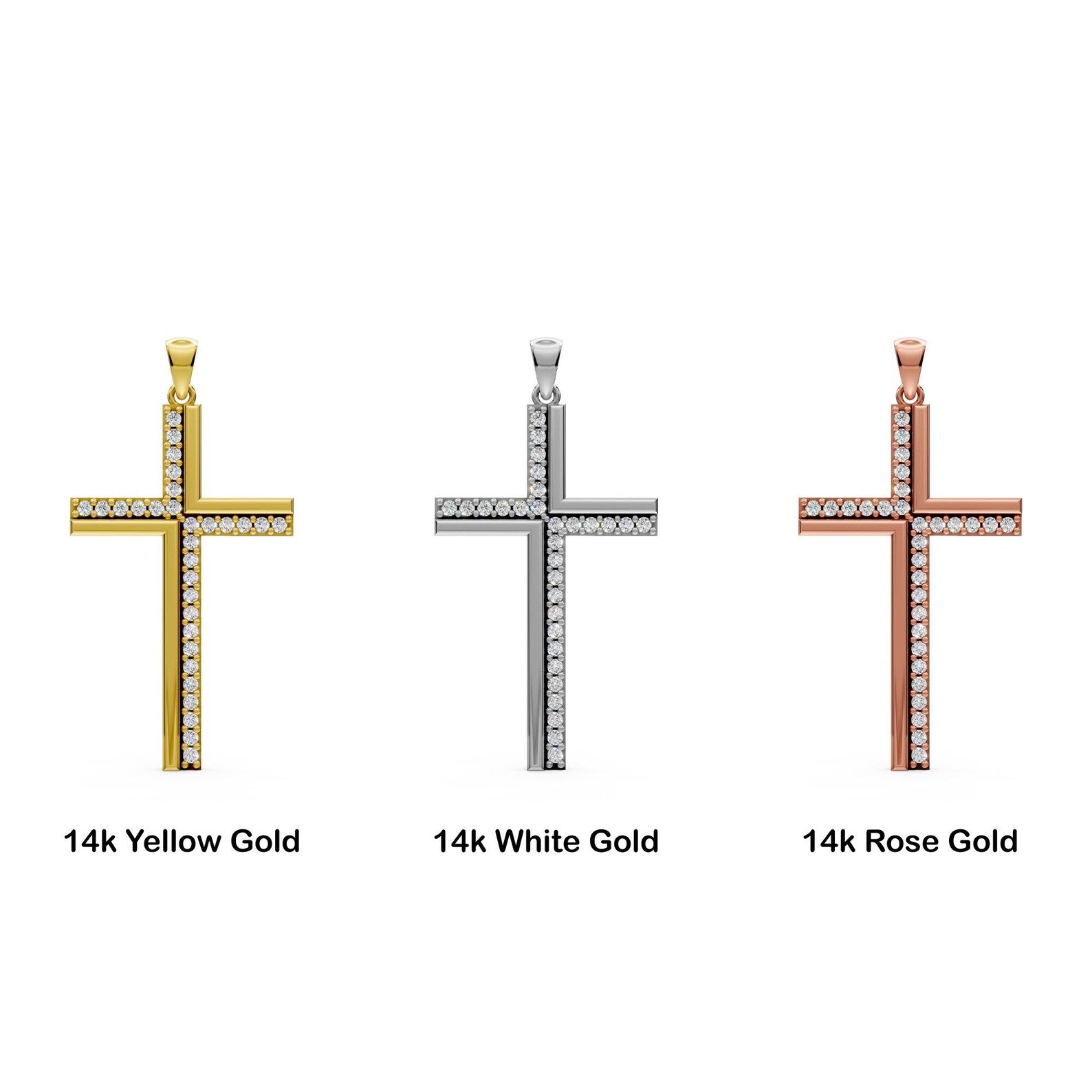 Diamond Cross Pendant White Gold Cross Necklace Lab Grown Diamond