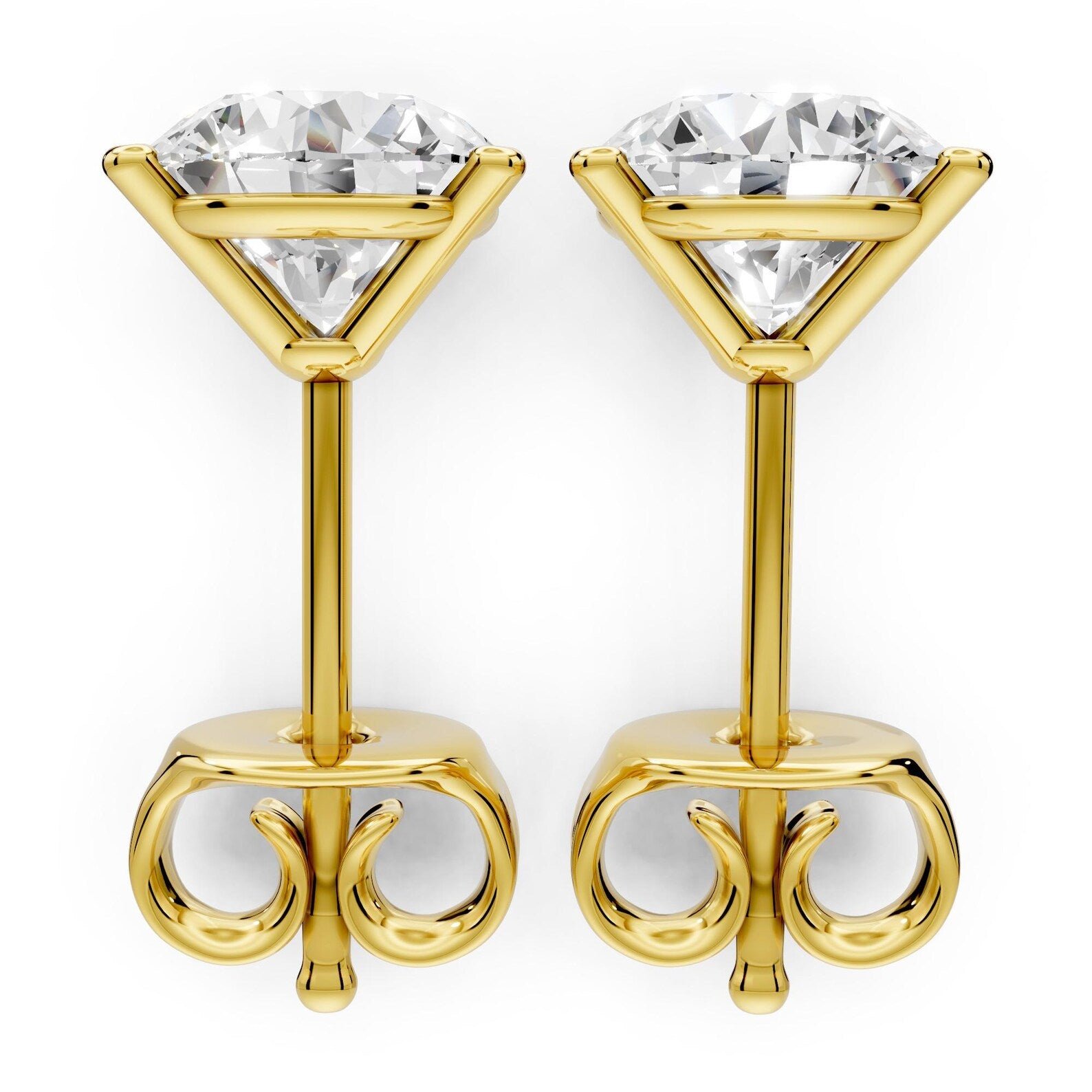 Round Brilliant Lab Grown Diamond Stud Earrings, Yellow Gold Martini Studs, Solitaire Diamond Earrings, Minimalist Gift for Her