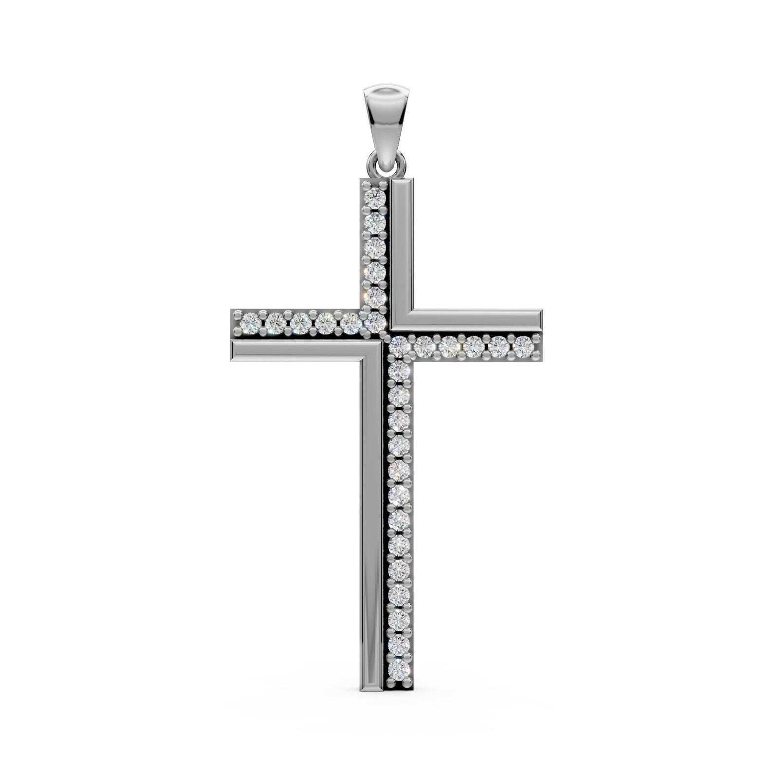 Diamond Cross Pendant White Gold Cross Necklace Lab Grown Diamond