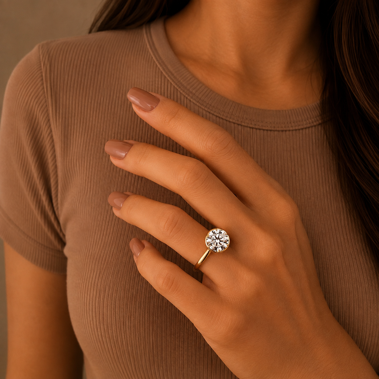 Round Bezel Set Diamond Engagement Ring, Solitaire Ring, Modern Minimalist Proposal Ring, Lab Grown Diamond Ring, Bridal Jewelry Gift