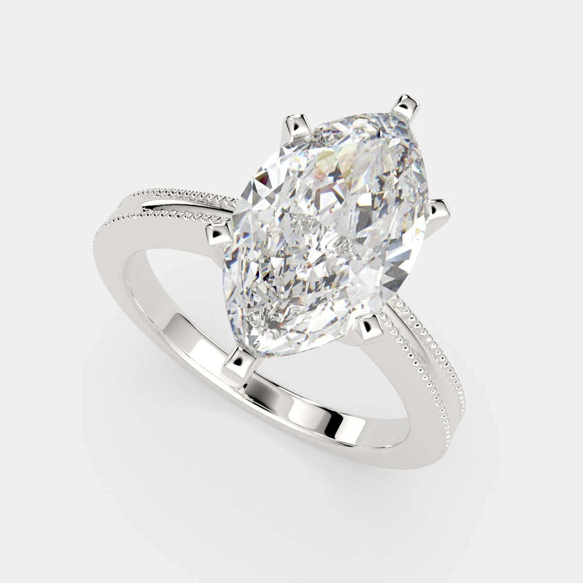 Marquise Lab Grown Diamond Engagement Ring, 6 Prong Milgrain Vintage Solitaire Ring, White Gold Anniversary Ring for Women, Promise Gift